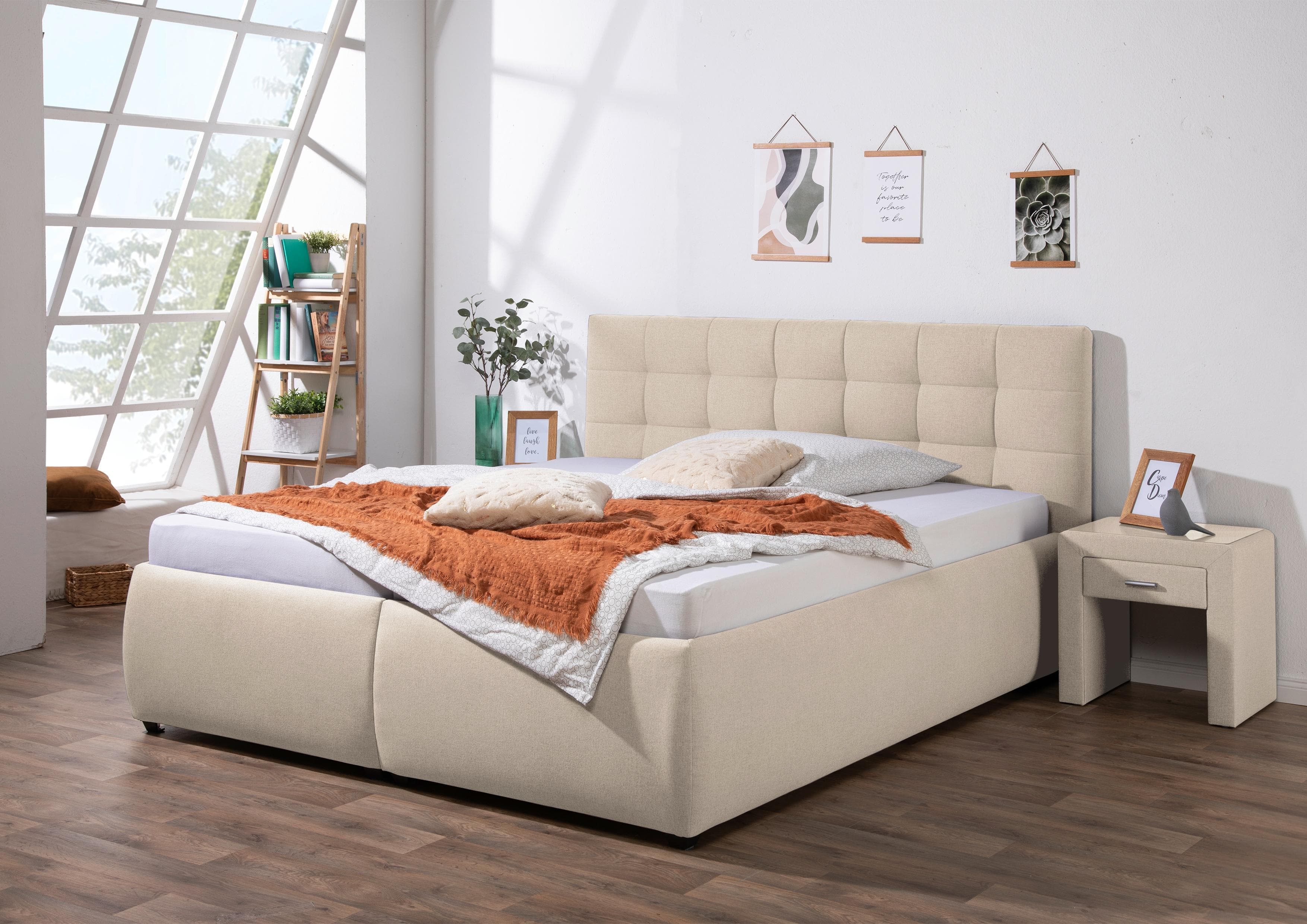 Polsterbett MAINTAL Felsental mit Bettkasten und Matratzen