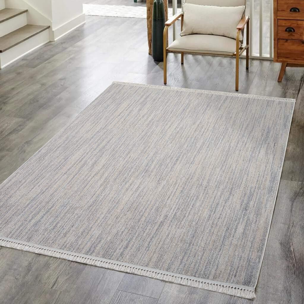 Teppich CARPET CITY CLASICO 0052 Grau Boho Kurzflor Fransen