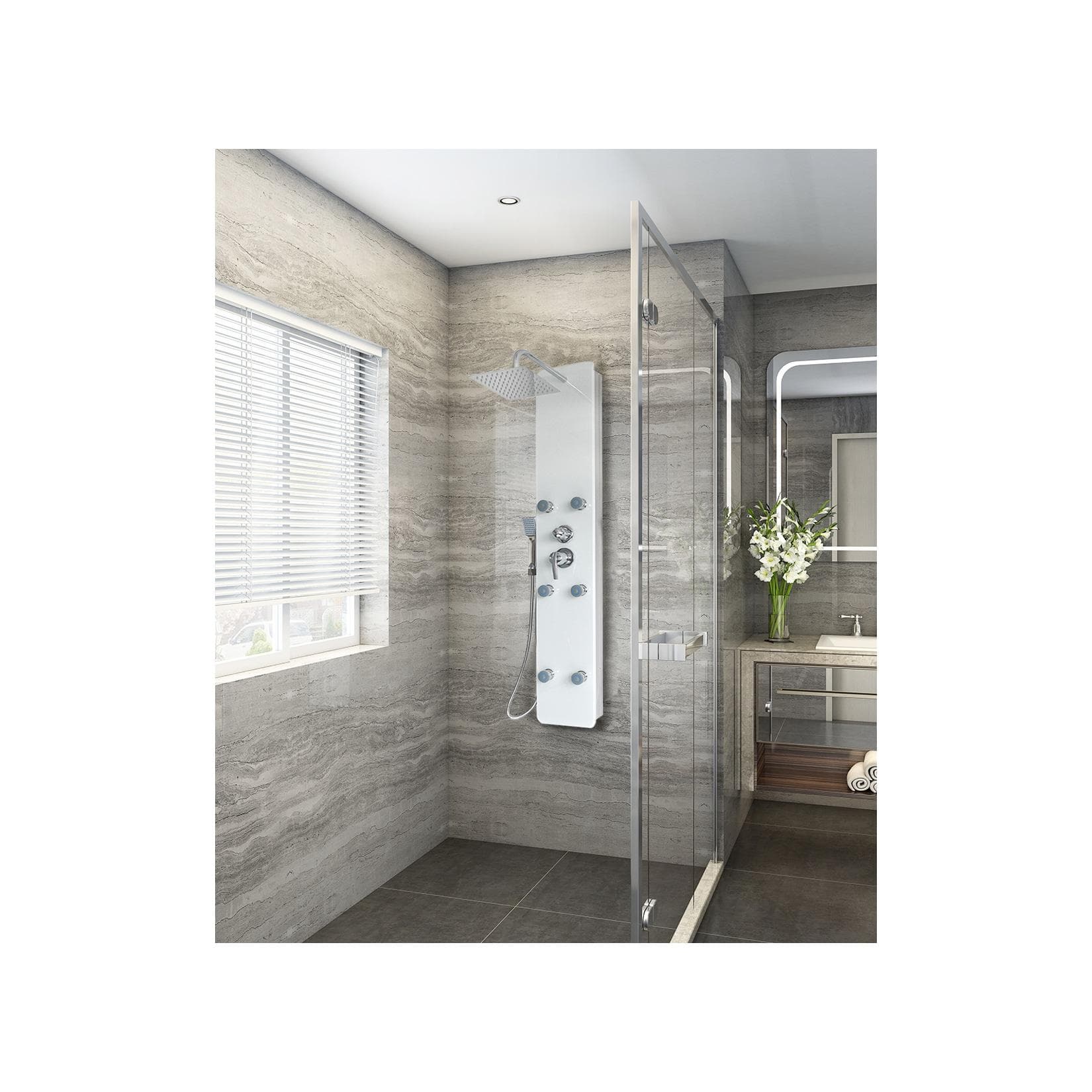 HOME DELUXE Duschpaneel DIVE Weiß inkl. Tropenbrause und komplettem Zubehör