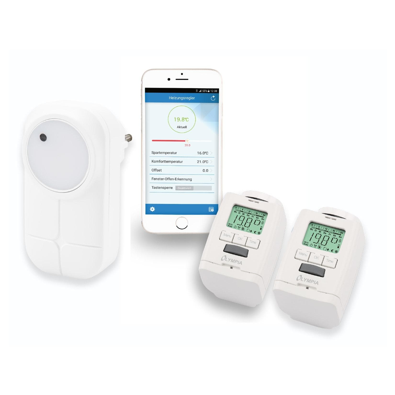 Olympia 2 Stück Heizkörperthermostat Smart Home System mit Gateway und App