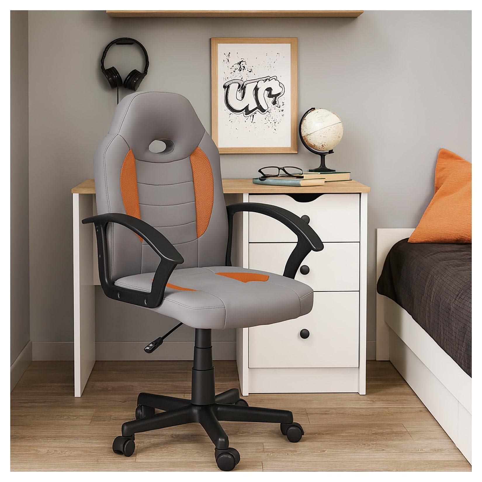 HTI-Living Schreibtischstuhl Kinder Drehstuhl Grau Orange Höhenverstellbar