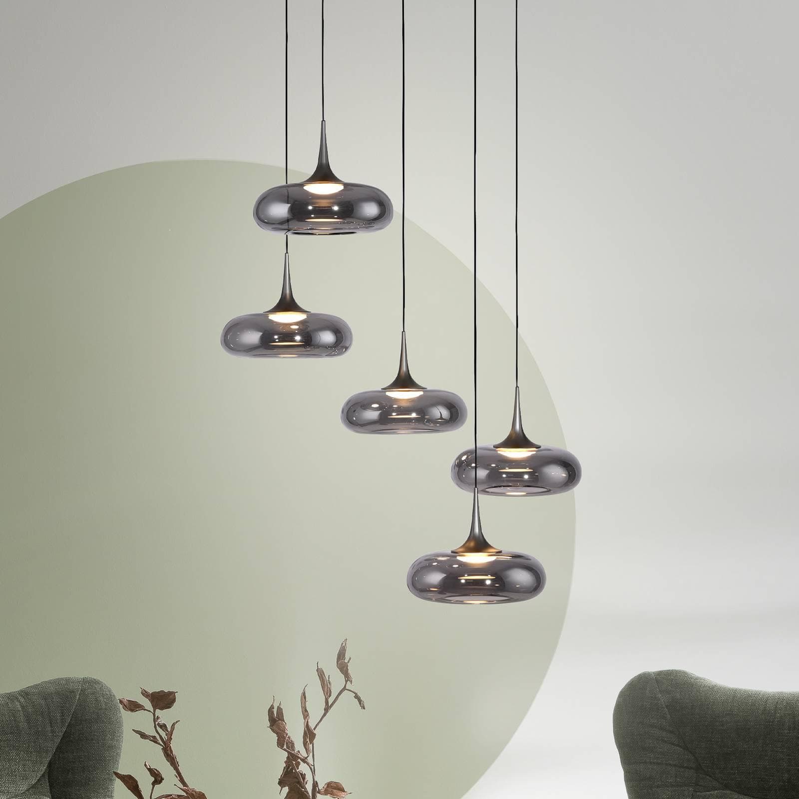 SCHÖNER WOHNEN LED-Hängelampe Posh 5-fl. Rauchglas 3.000 K