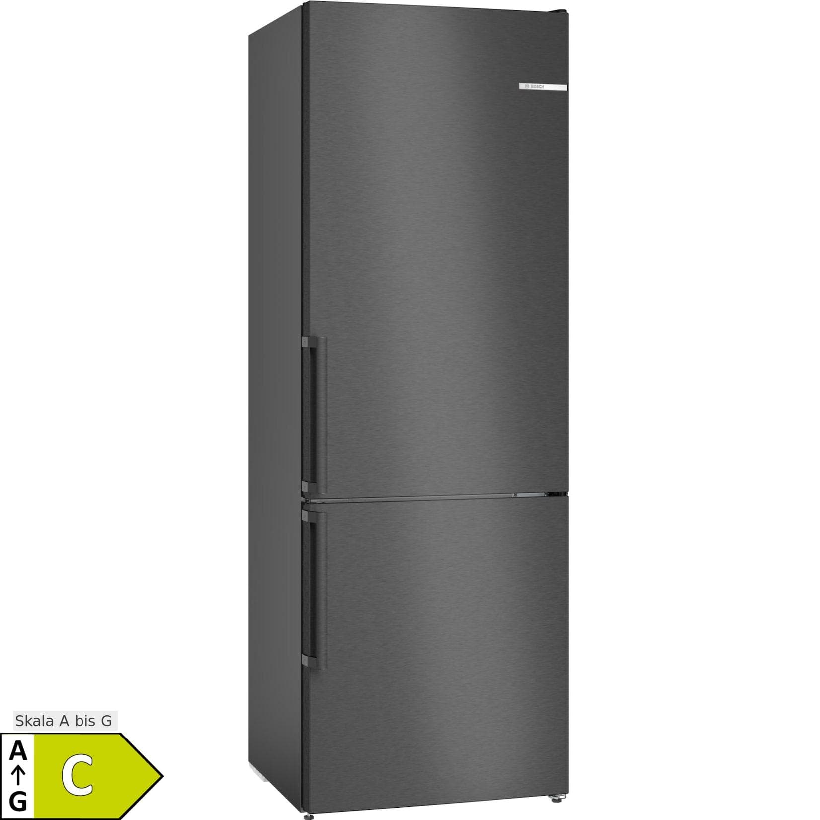 Moderne Kühl-/Gefrierkombination aus gebürstetem schwarzem Stahl