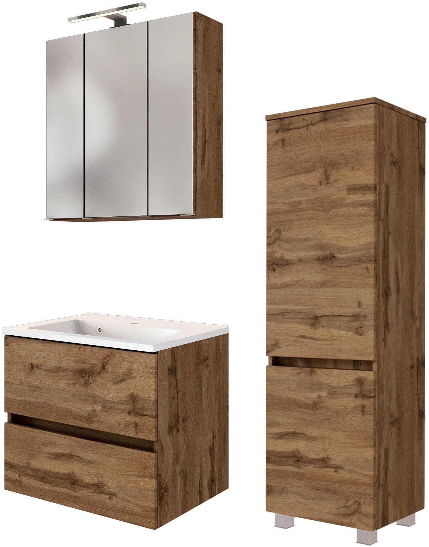 WELLTIME Badmöbel-Set Baabe Braun Holzwerkstoff mit LED