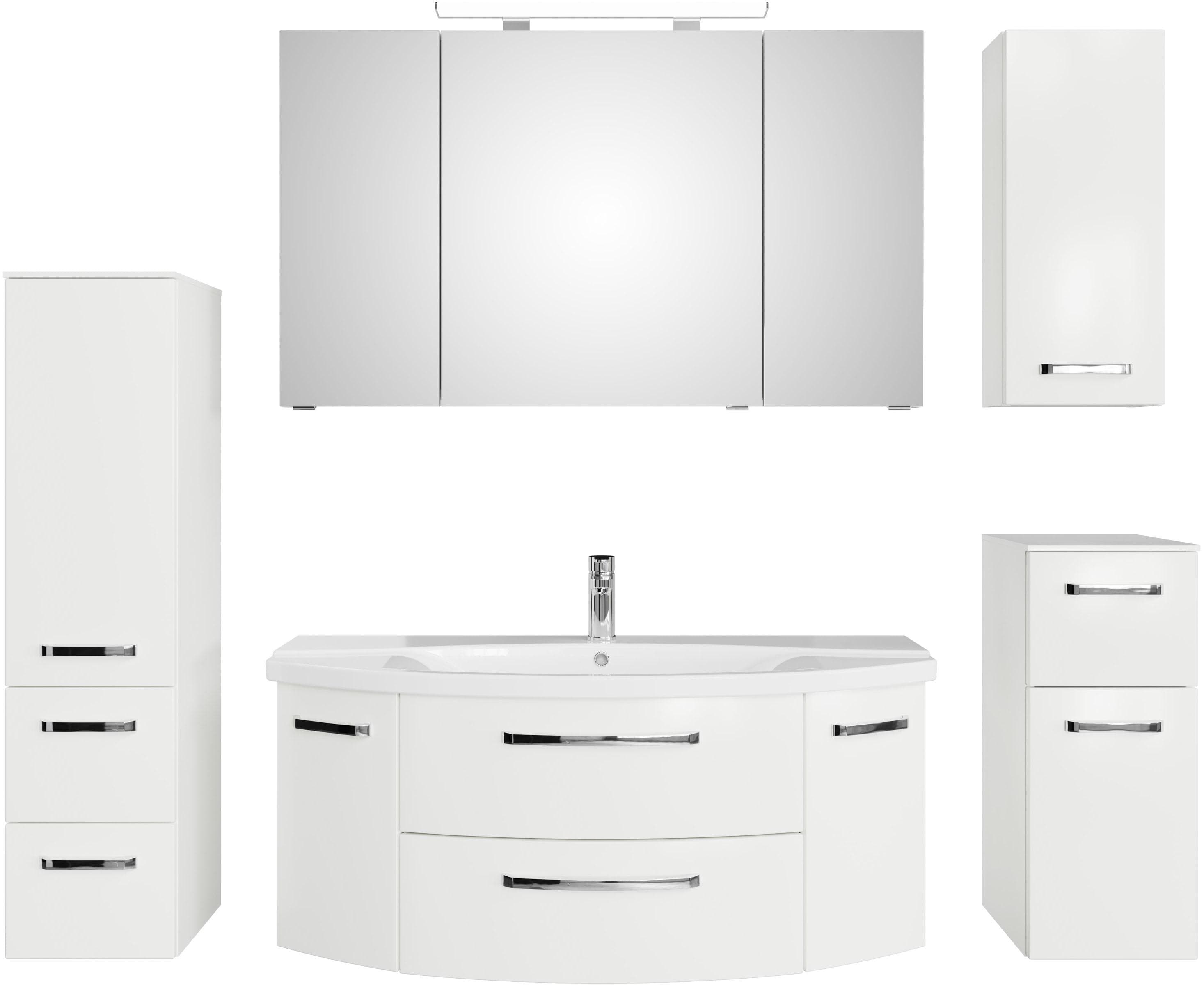 Badmöbel-Set SAPHIR 5-teilig Weiß Hochglanz mit LED-Spiegelschrank