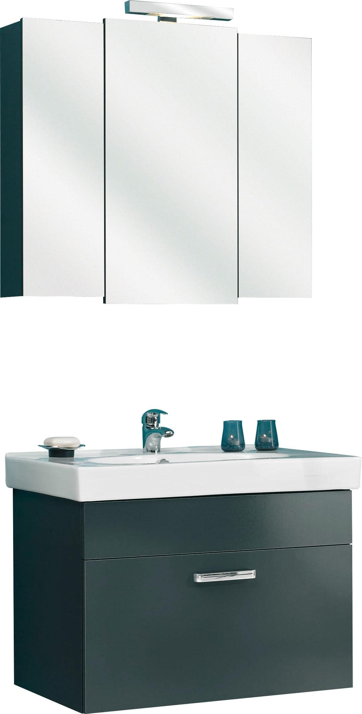 SAPHIR Quickset Badmöbel-Set Anthrazit mit LED-Spiegelschrank
