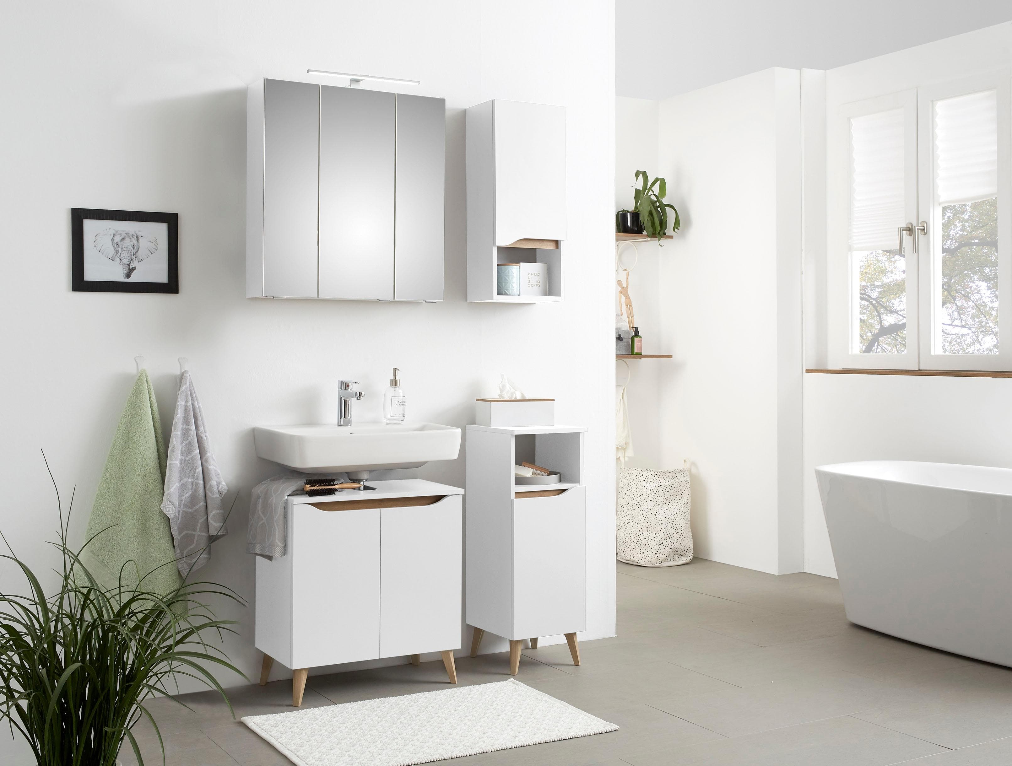 Saphir Badmöbel-Set Quickset 4-teilig, Waschbeckenunterschrank mit LED-Spiegelschrank, (8-St), Unterschrank, Hängeschrank, inkl. Türdämpfer, 7 Türen, Bad-Set