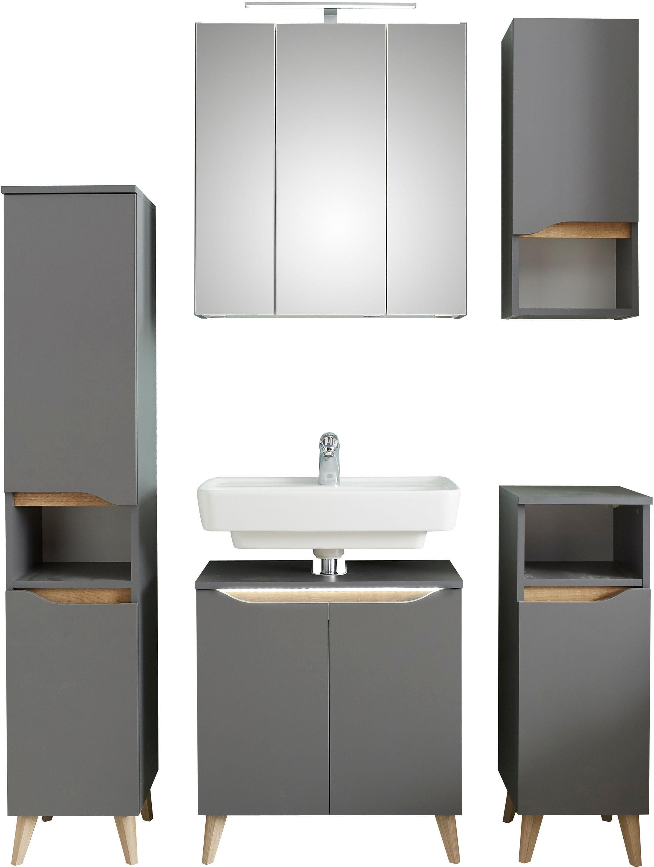 Badmöbel-Set SAPHIR Quickset 5-teilig mit LED-Spiegelschrank, grau