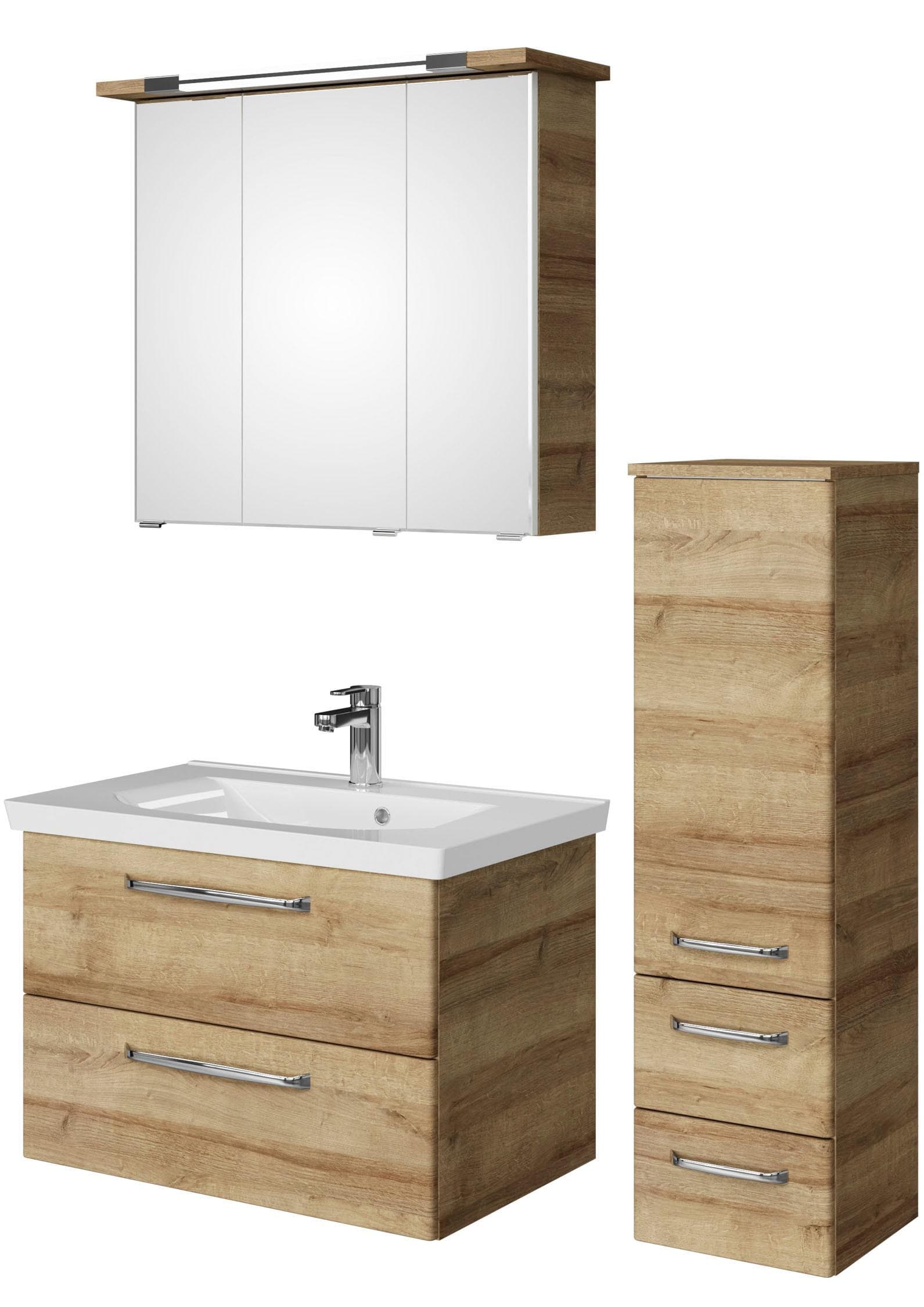 Saphir Badmöbel-Set Badmöbel-Set Trentino 3-tlg Mineralmarmorwaschtisch,LED-Spiegelschrank, (4-St), Badezimmer-Set mit Midischrank inkl. Türdämpfer