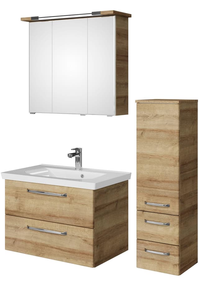 Saphir Badmöbel-Set Badmöbel-Set Trentino 3-tlg Mineralmarmorwaschtisch,LED-Spiegelschrank, (4-St), Badezimmer-Set mit Midischrank inkl. Türdämpfer