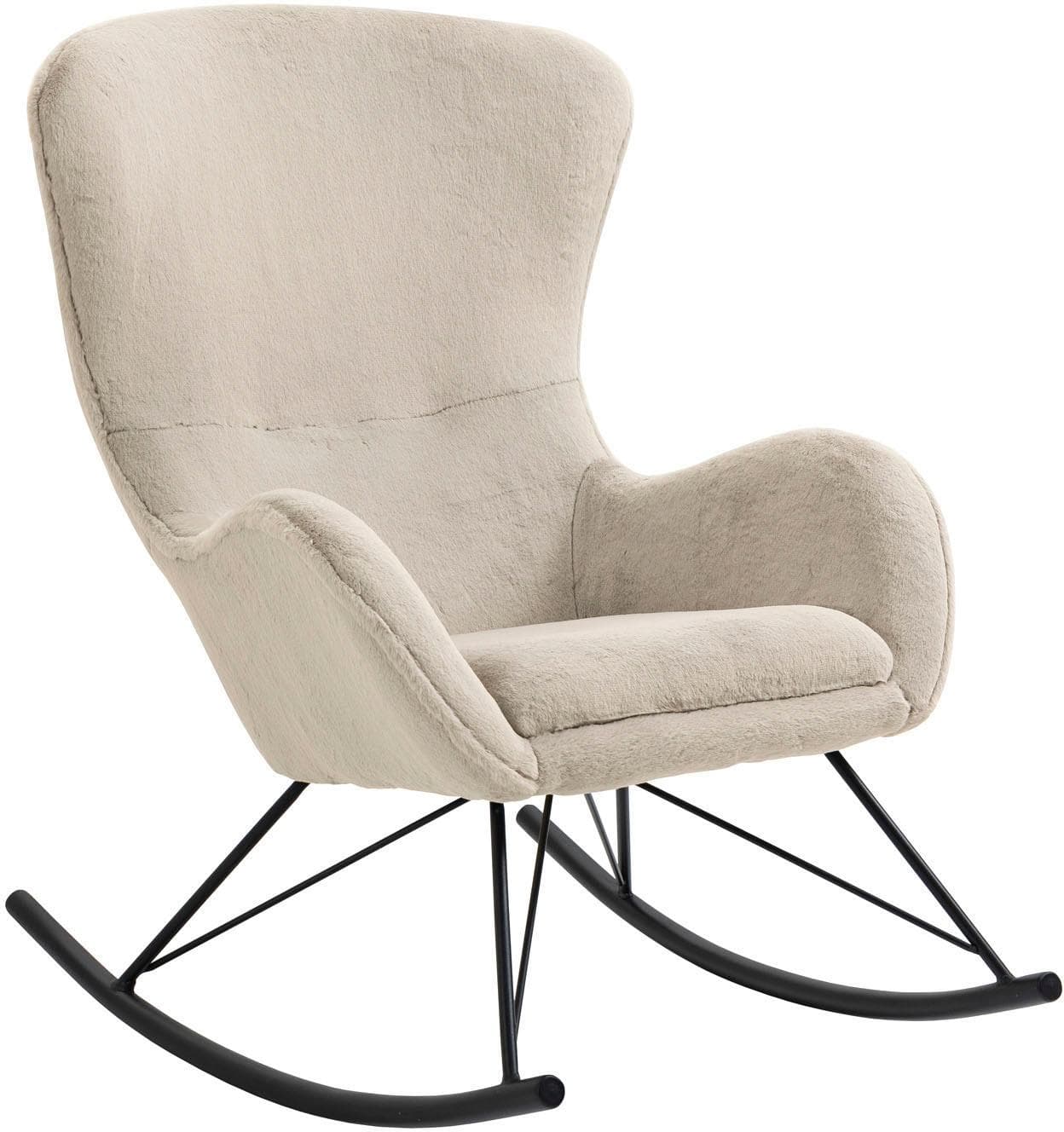 Salesfever Schaukelstuhl Beige Schwarz Lammfelloptik