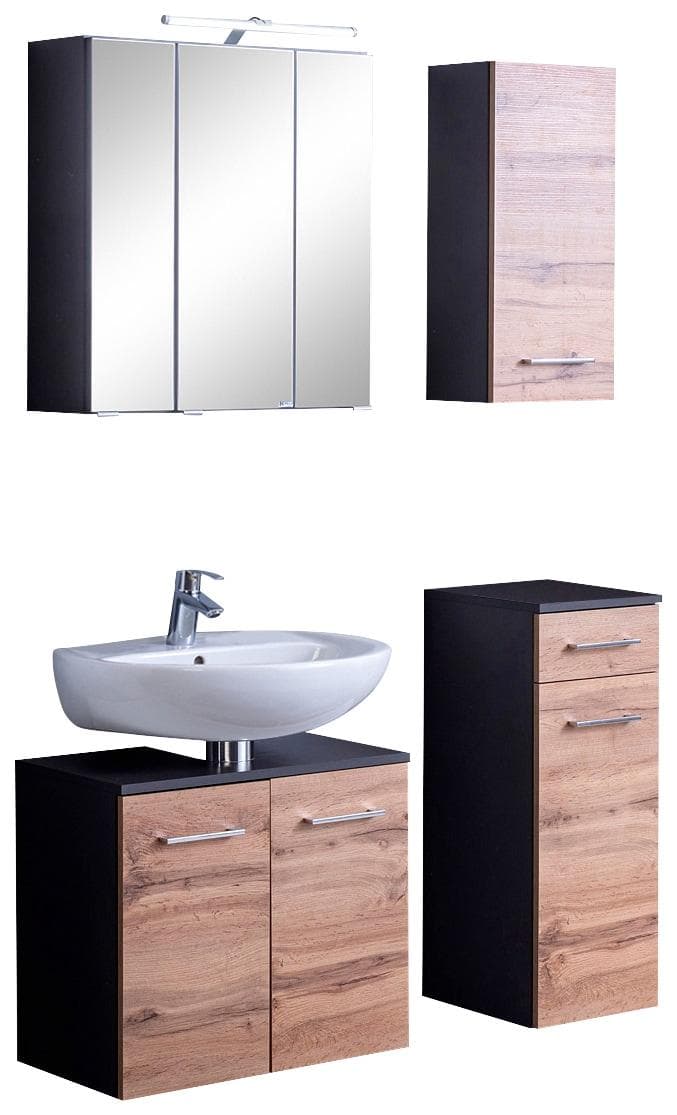 welltime Badmöbel-Set Avignon Braun 3D-Spiegelschrank