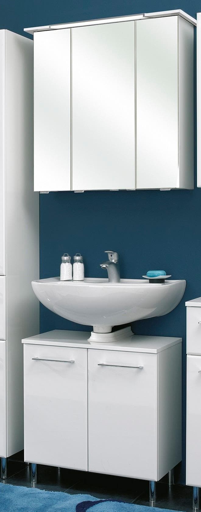 Badmöbel-Set SAPHIR Quickset 376 2-teilig Waschbeckenunterschrank und LED-Spiegelschrank Weiß Hochglanz