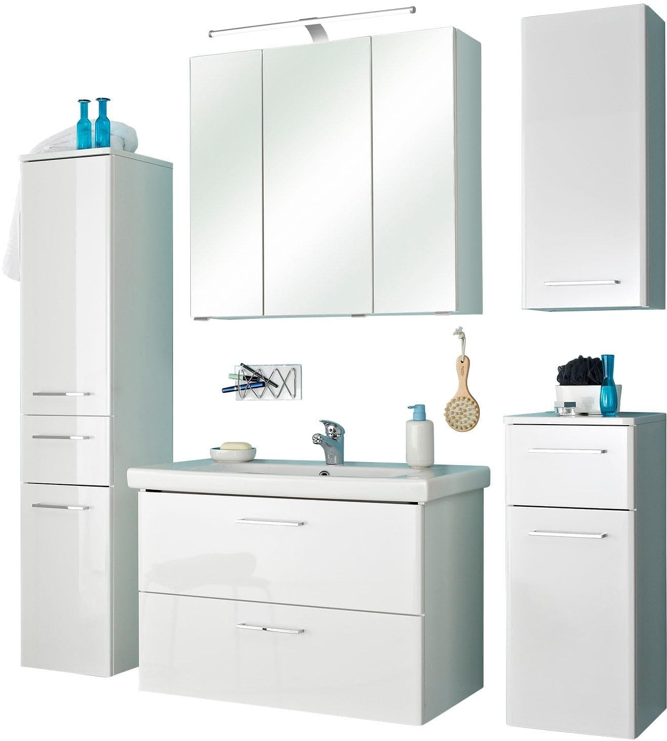 Badmöbel-Set SAPHIR Quickset 316 Weiß Hochglanz 5-teilig mit LED-Spiegelschrank