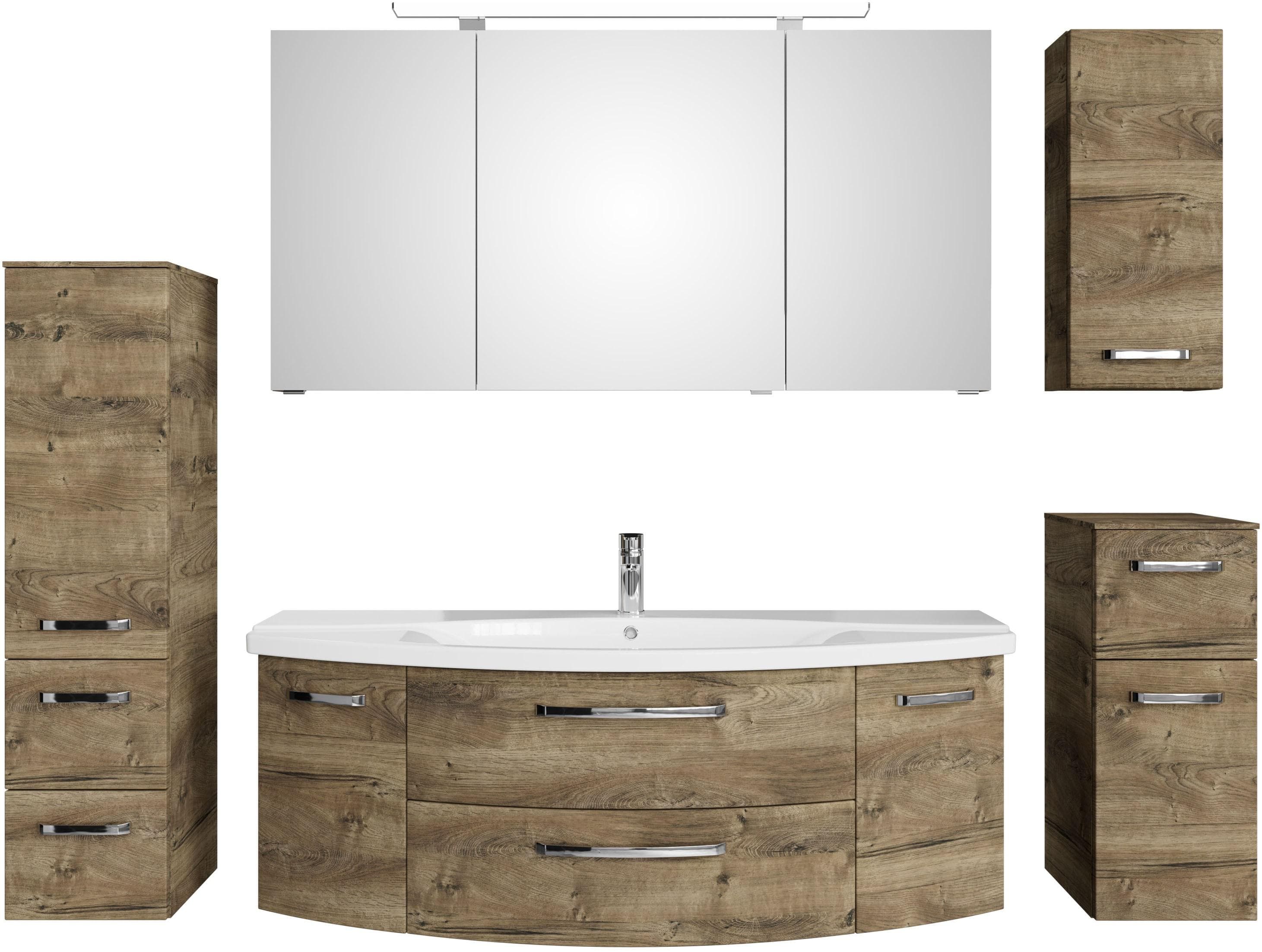 Saphir Badmöbel-Set Serie 4010 5-teilig Keramik-Waschtisch mit LED-Spiegelschrank, (Set), Bad Set mit Unterschrank, Hängeschrank, Midischrank, inkl. Türdämpfer