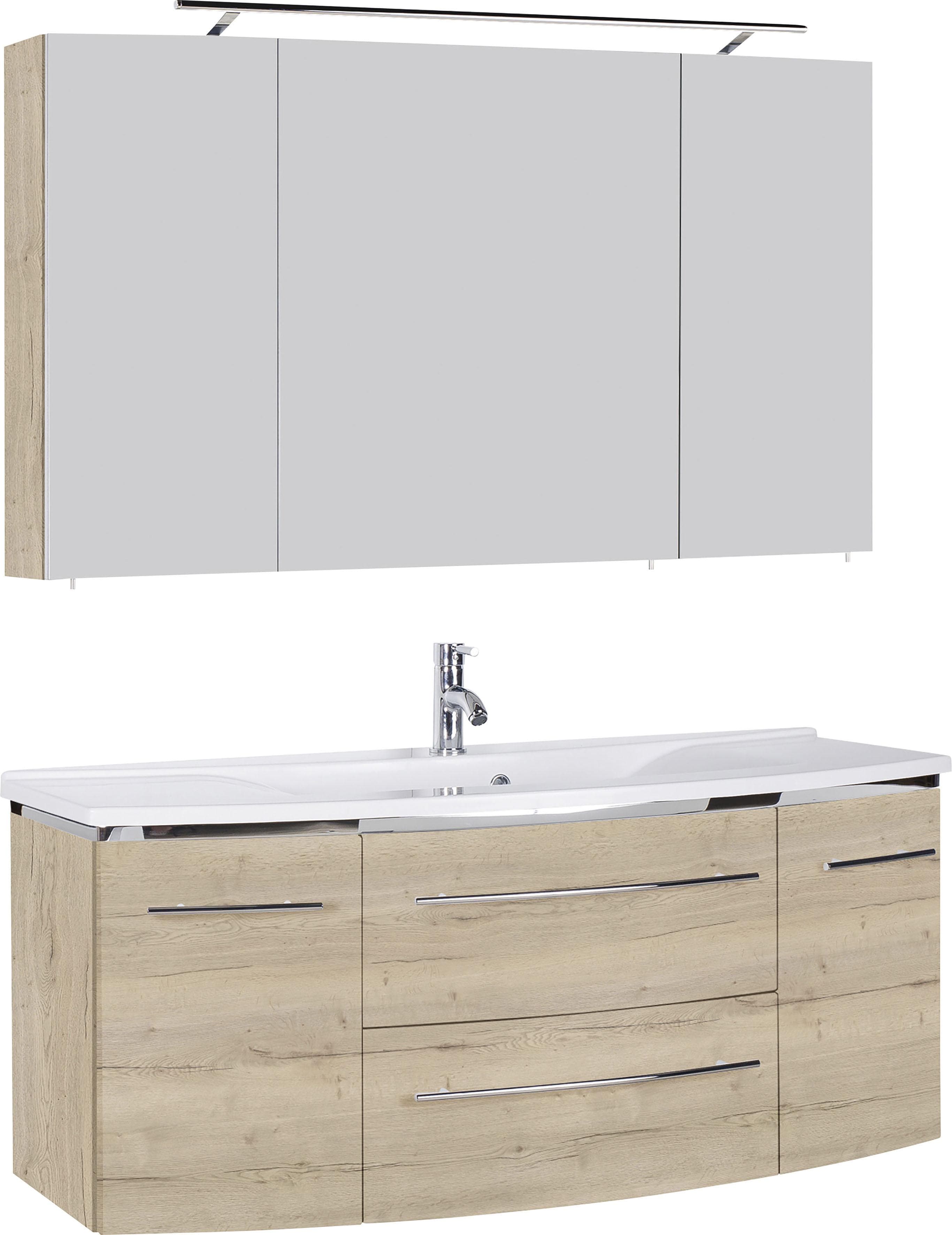 Badmöbel-Set SAPHIR 3040 Weiß Eichenstruktur mit LED Spiegelschrank