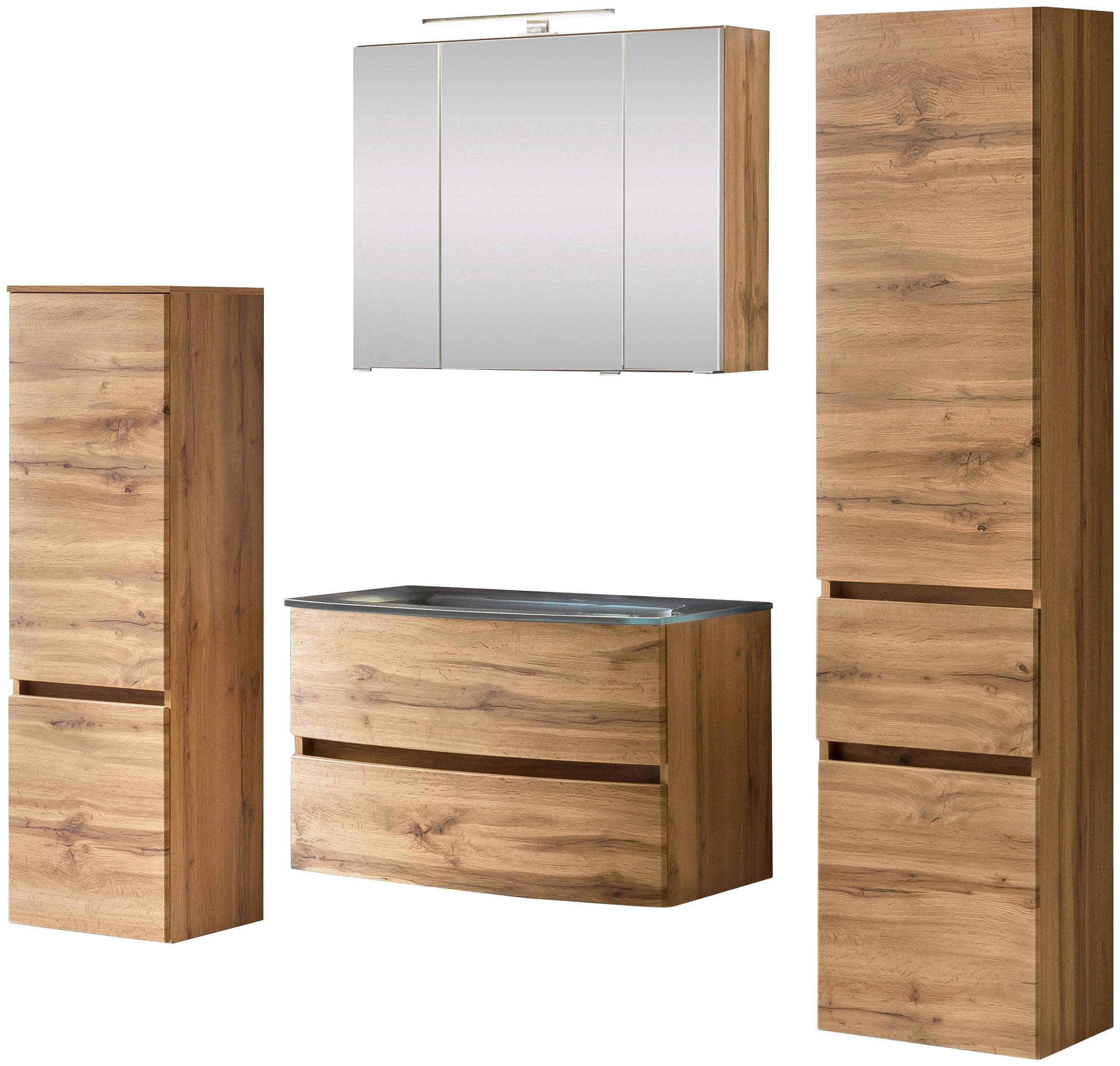 Welltime Kaunas Badezimmer-Set mit Midischrank und Seitenschrank in Wotaneiche