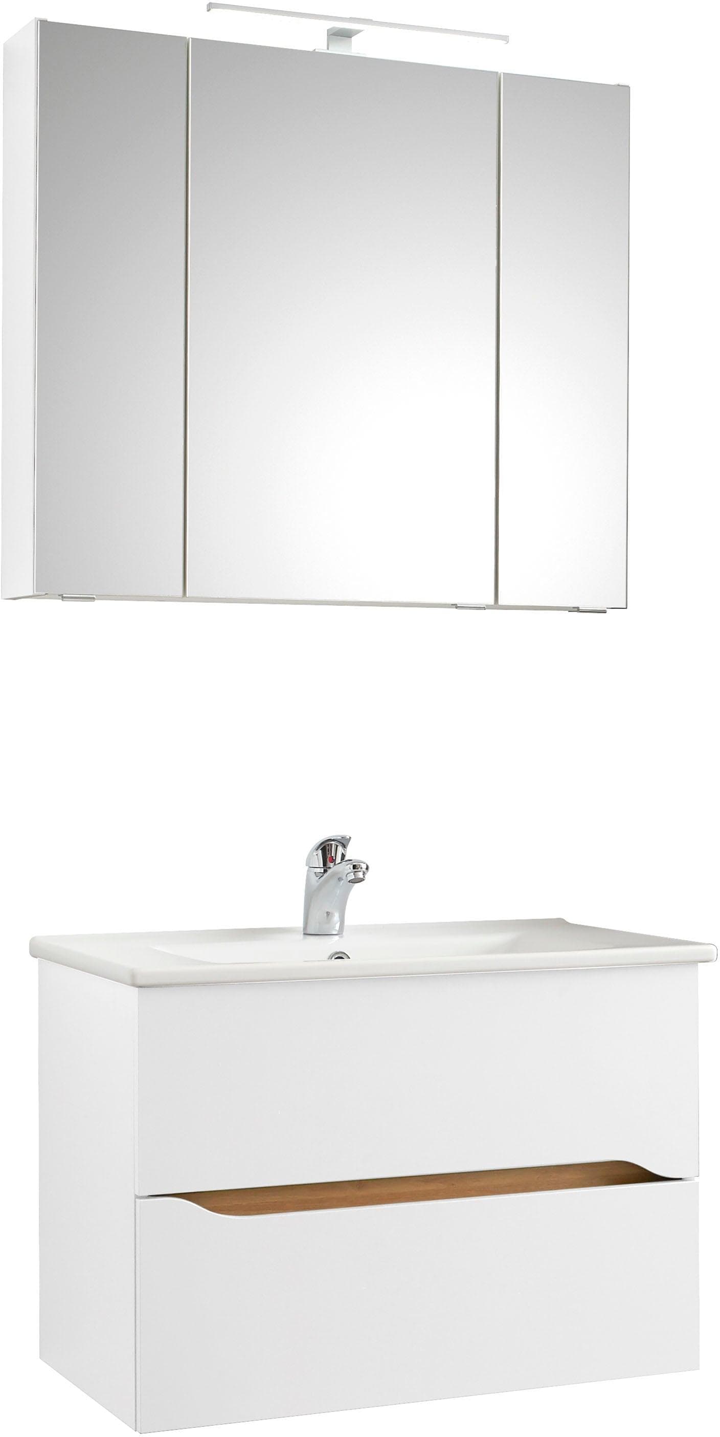 Badmöbel-Set SAPHIR Quickset mit LED-Spiegelschrank Weiß Glanz