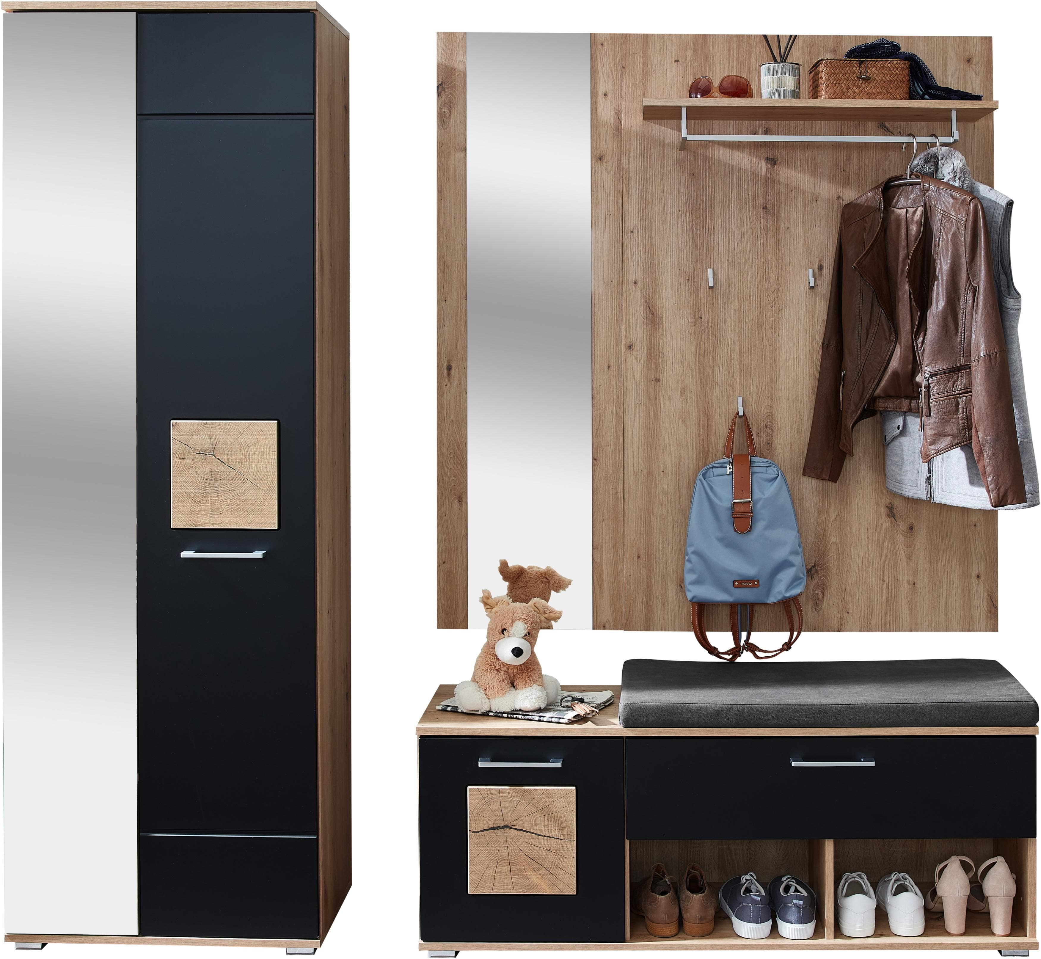 Innostyle Fun Garderoben-Set 3-tlg. Schwarz/Artisan Eiche mit Spiegel