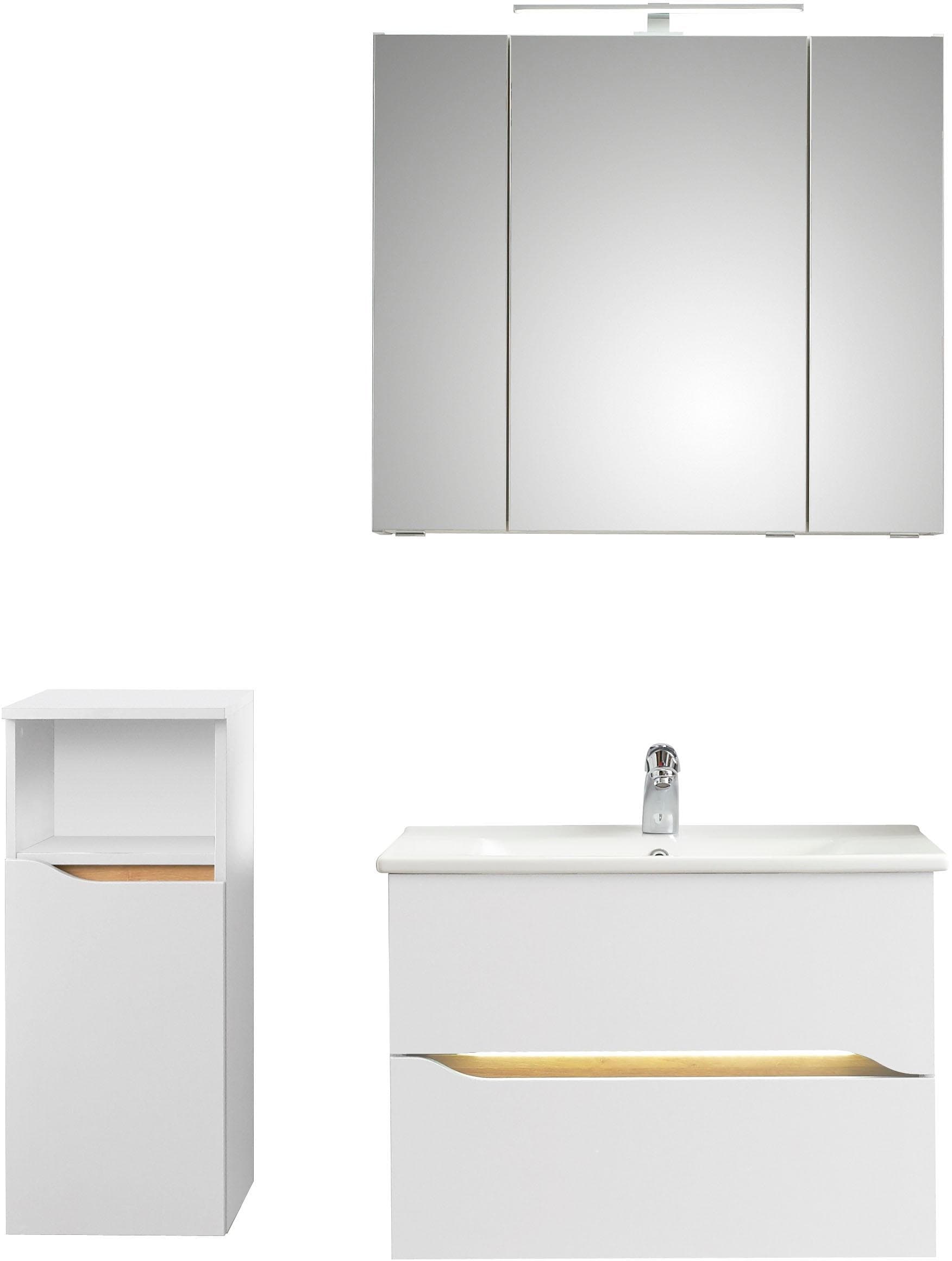 Badmöbel-Set SAPHIR Quickset 3-teilig Keramik-Waschtisch LED-Spiegelschrank Weiß