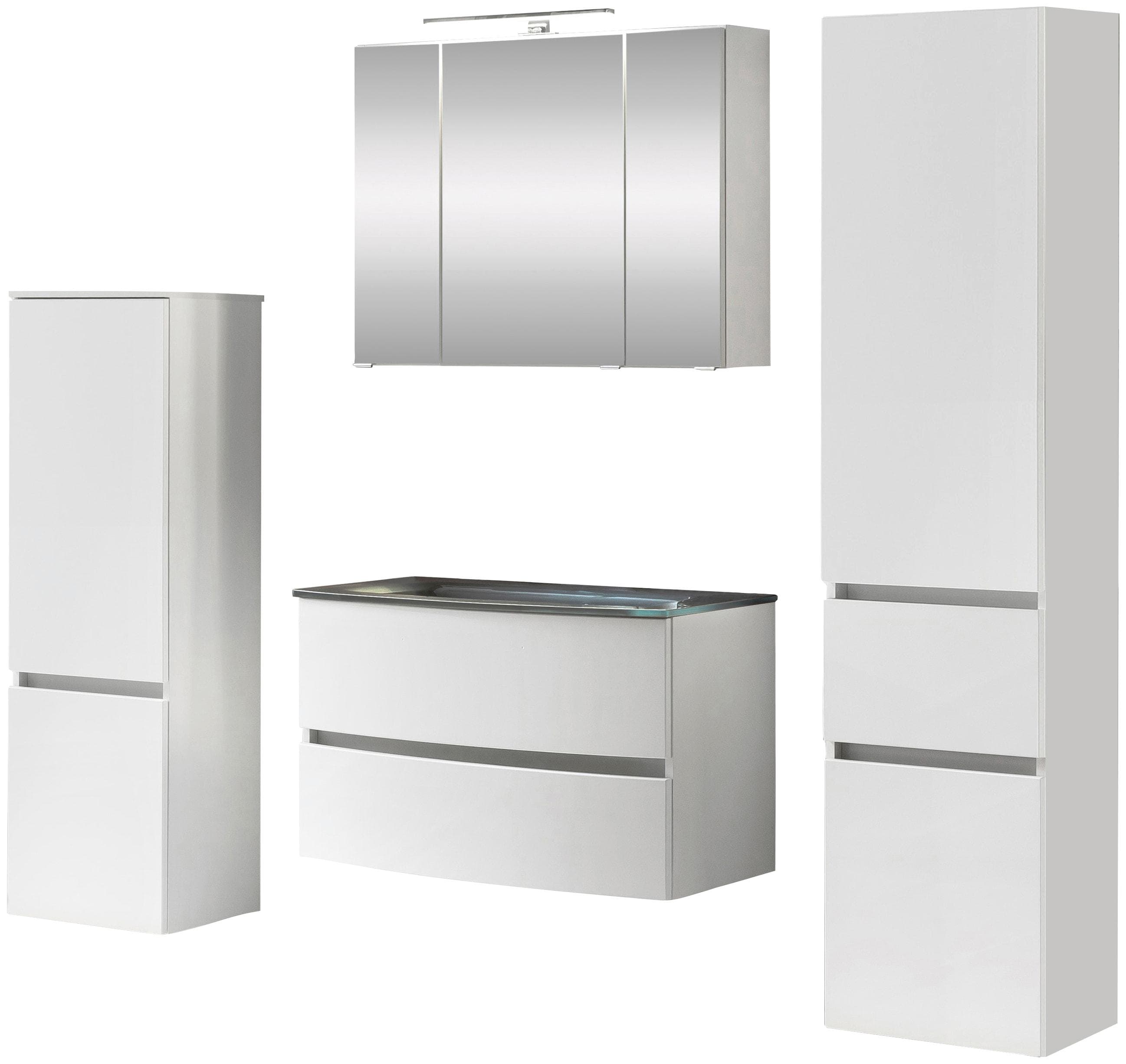 Welltime Kaunas Badezimmer-Set mit Midischrank und Seitenschrank in Matt Weiß