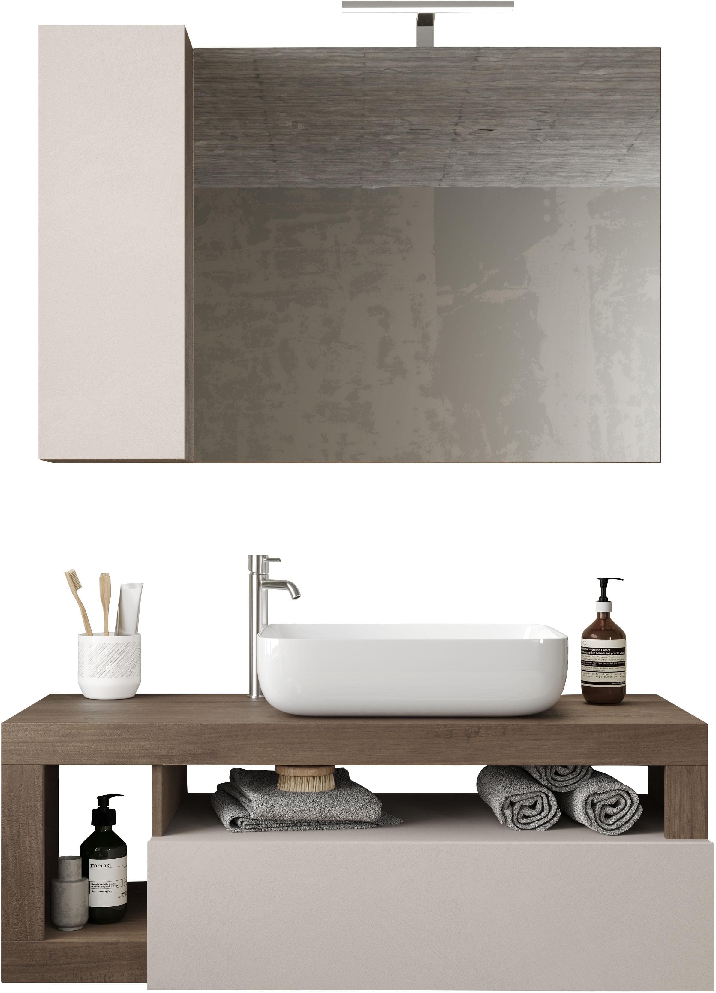 WELLTIME Badmöbel-Set Hamburg 110cm mit LED Spiegelschrank
