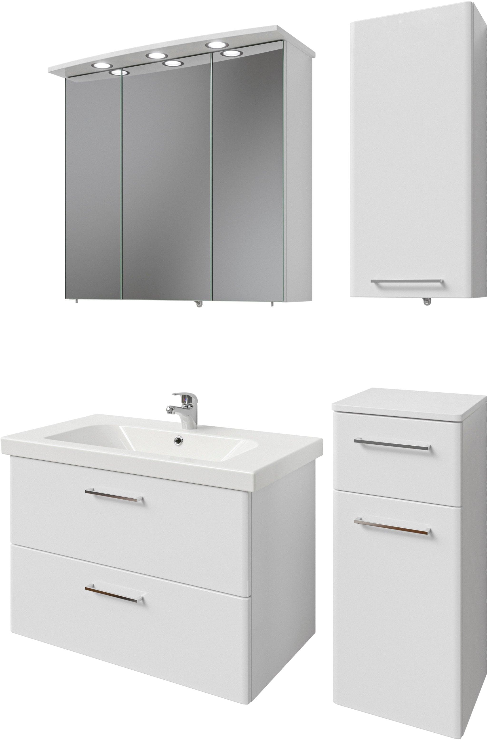 SAPHIR Quickset 316 Badmöbel-Set 4-teilig Weiß Hochglanz mit LED-Spiegelschrank