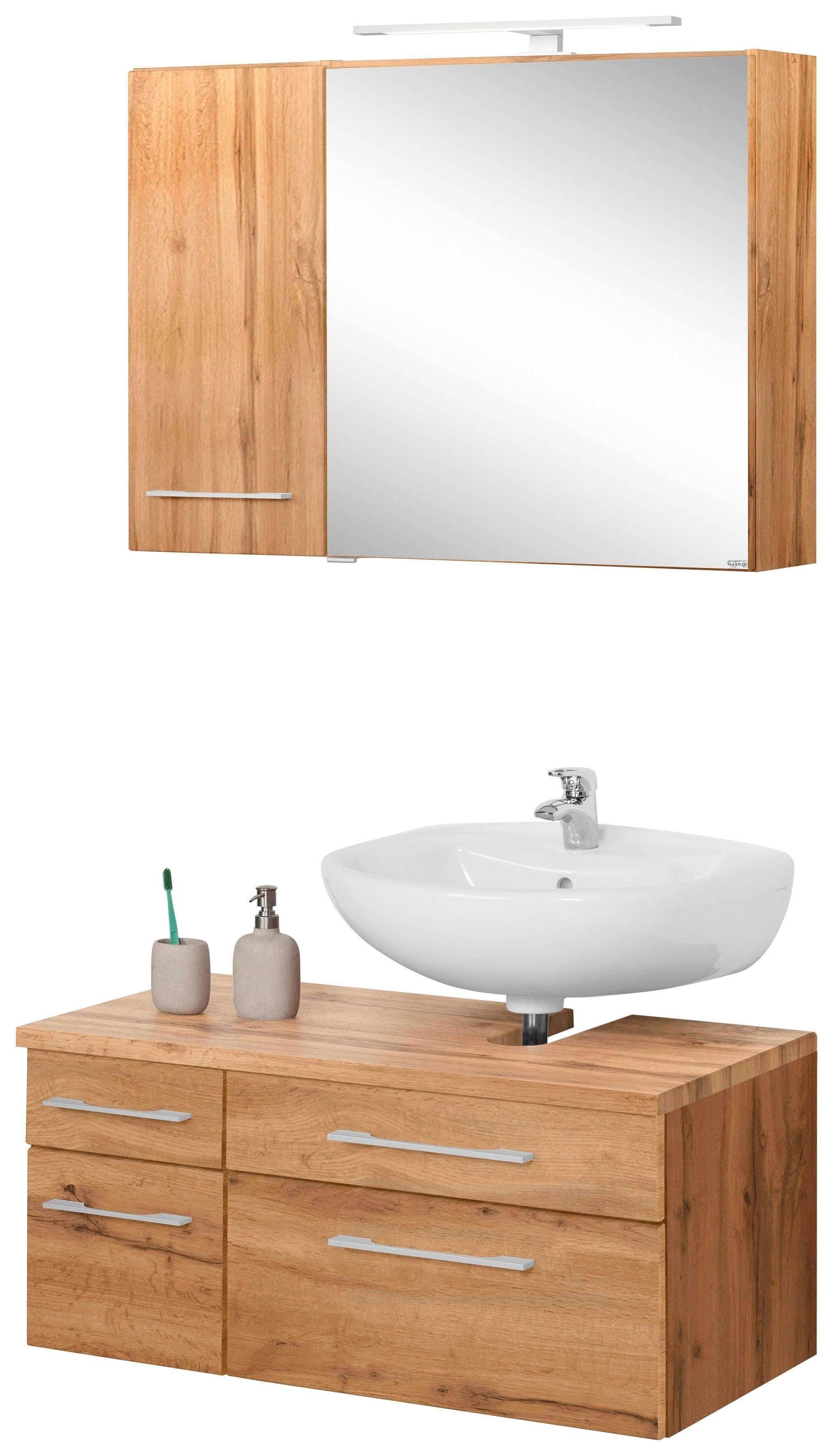 WELLTIME Badmöbel-Set Davos Braun mit LED Spiegelschrank