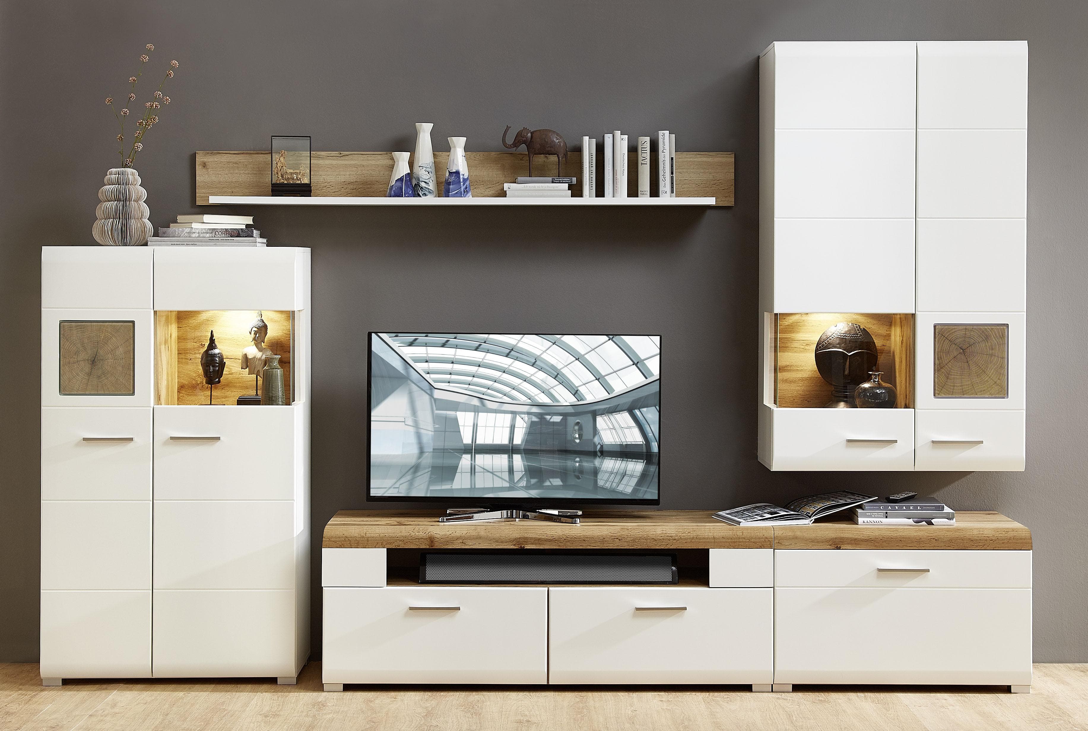 Innostyle Wohnwand FUN PLUS Weiß Matt mit LED-Beleuchtung