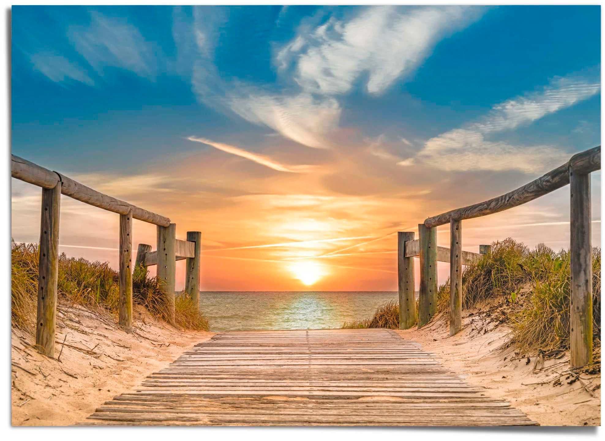 Poster REINDERS Sonnenuntergang am Strand Blau