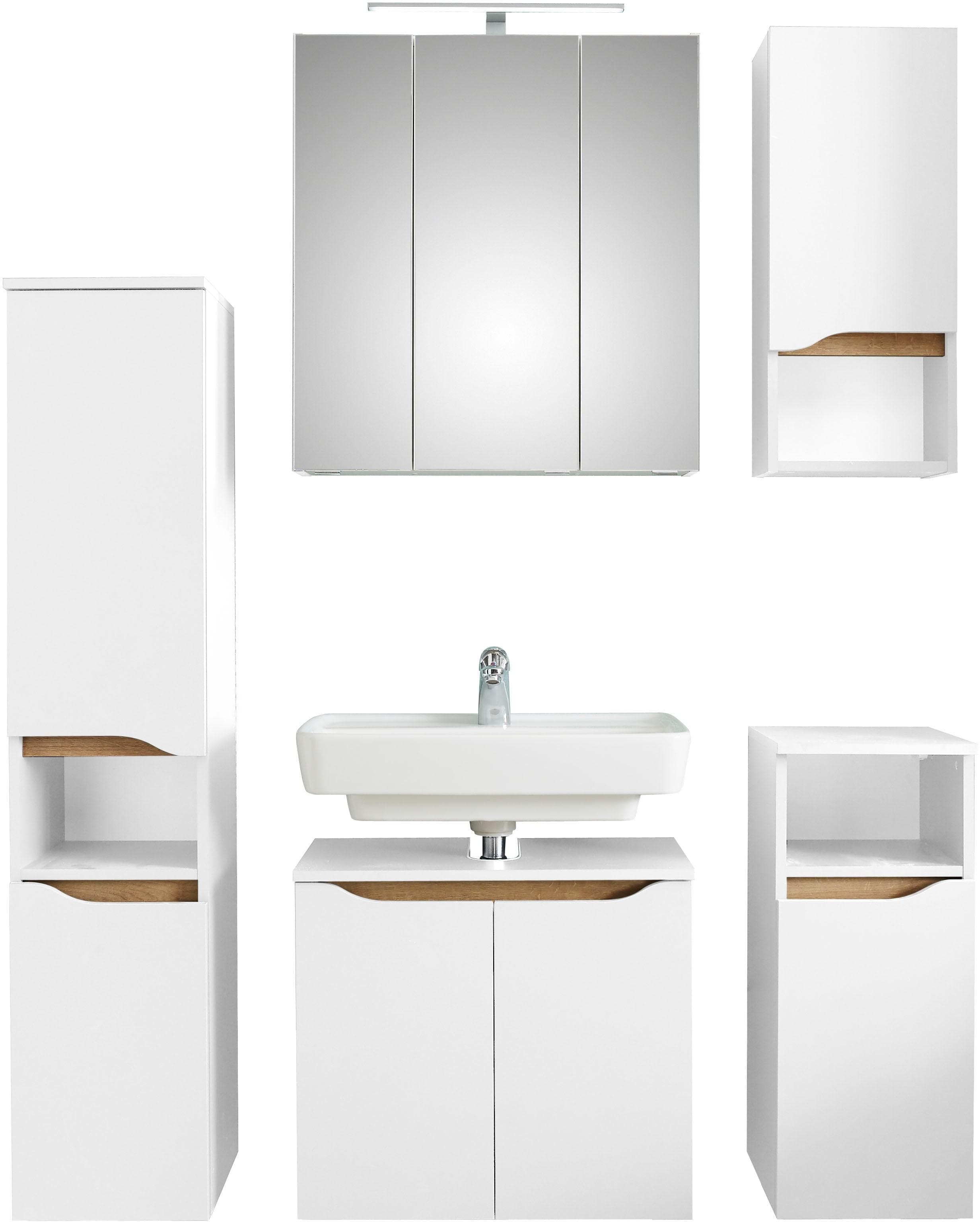 Badmöbel-Set SAPHIR Quickset 5-teilig Weiß Glanz mit LED-Spiegelschrank