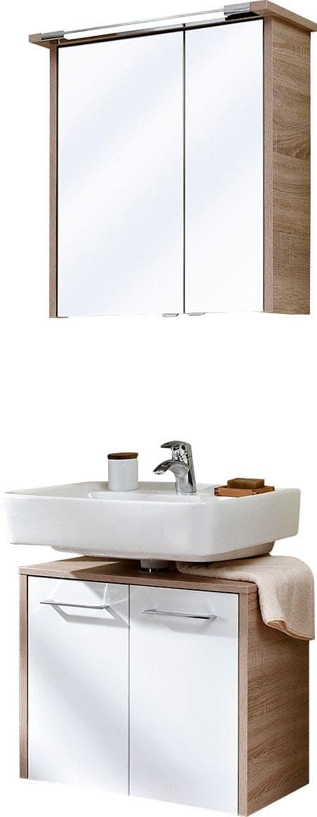 Badmöbel-Set SAPHIR mit LED-Spiegelschrank Weiß/Eiche