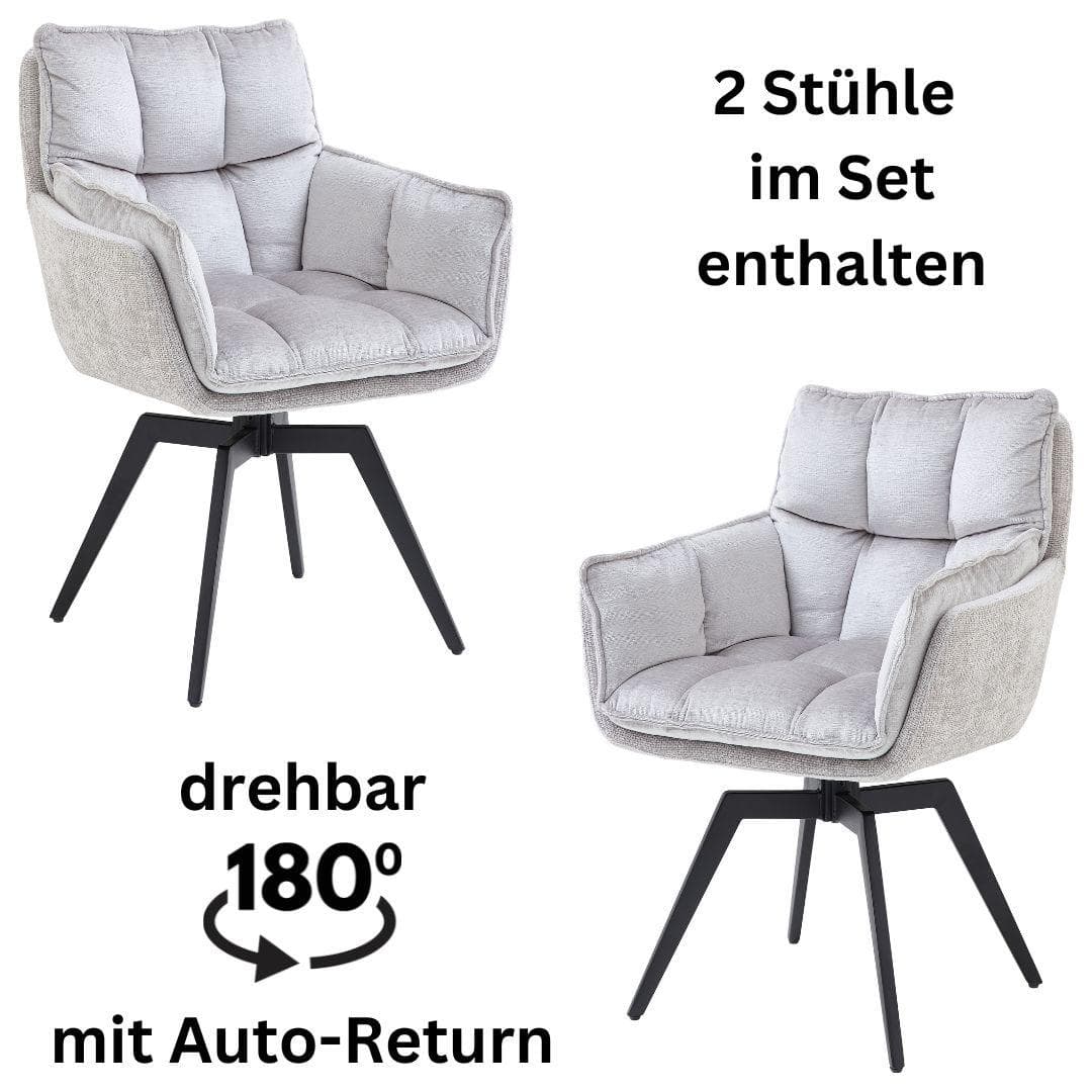 STOLKOM Alani Armlehnstuhl Schwarz/Silber Drehbar mit Auto-Return