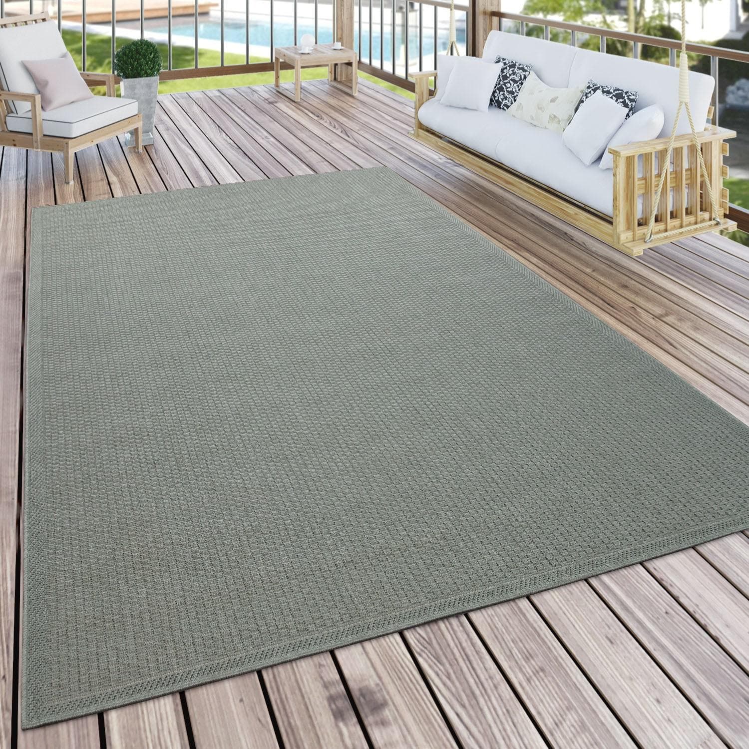 PACO HOME Teppich Timber 125 Grün Outdoor