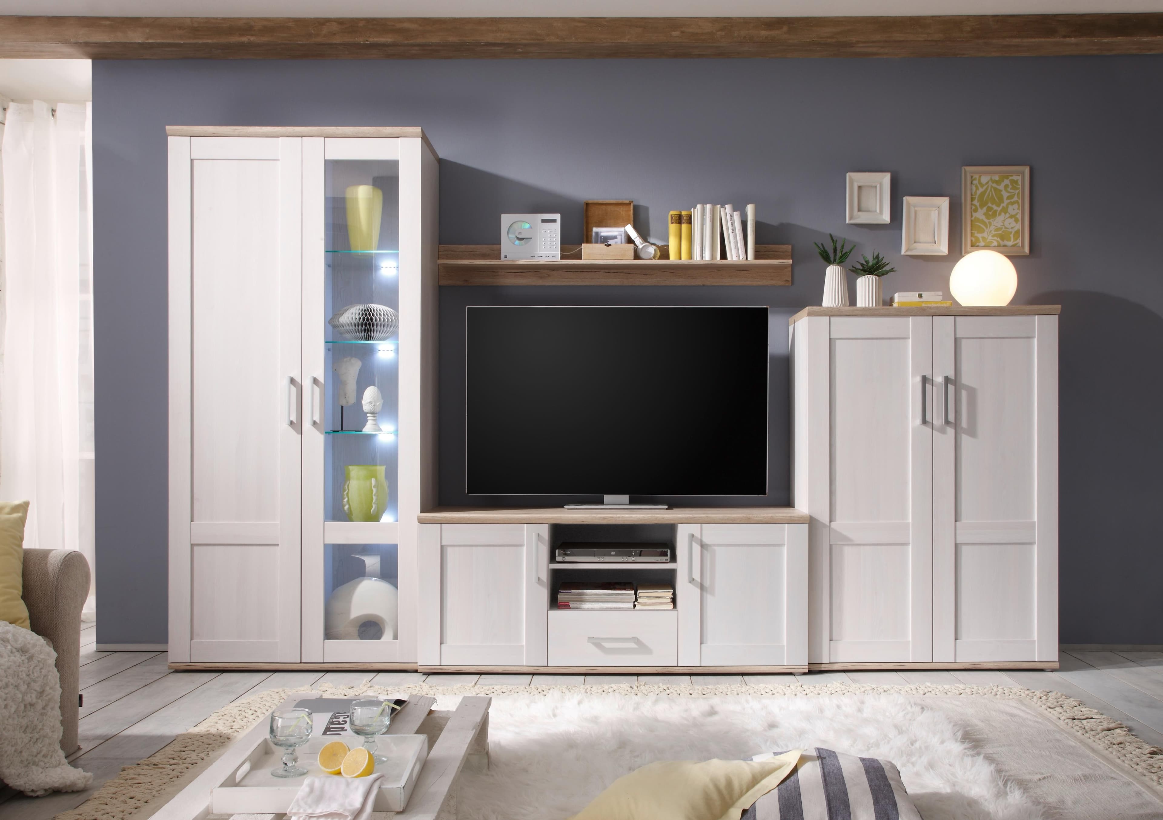 HBZ Wohnwand Romance Landhausstil mit LED-Beleuchtung Weiß