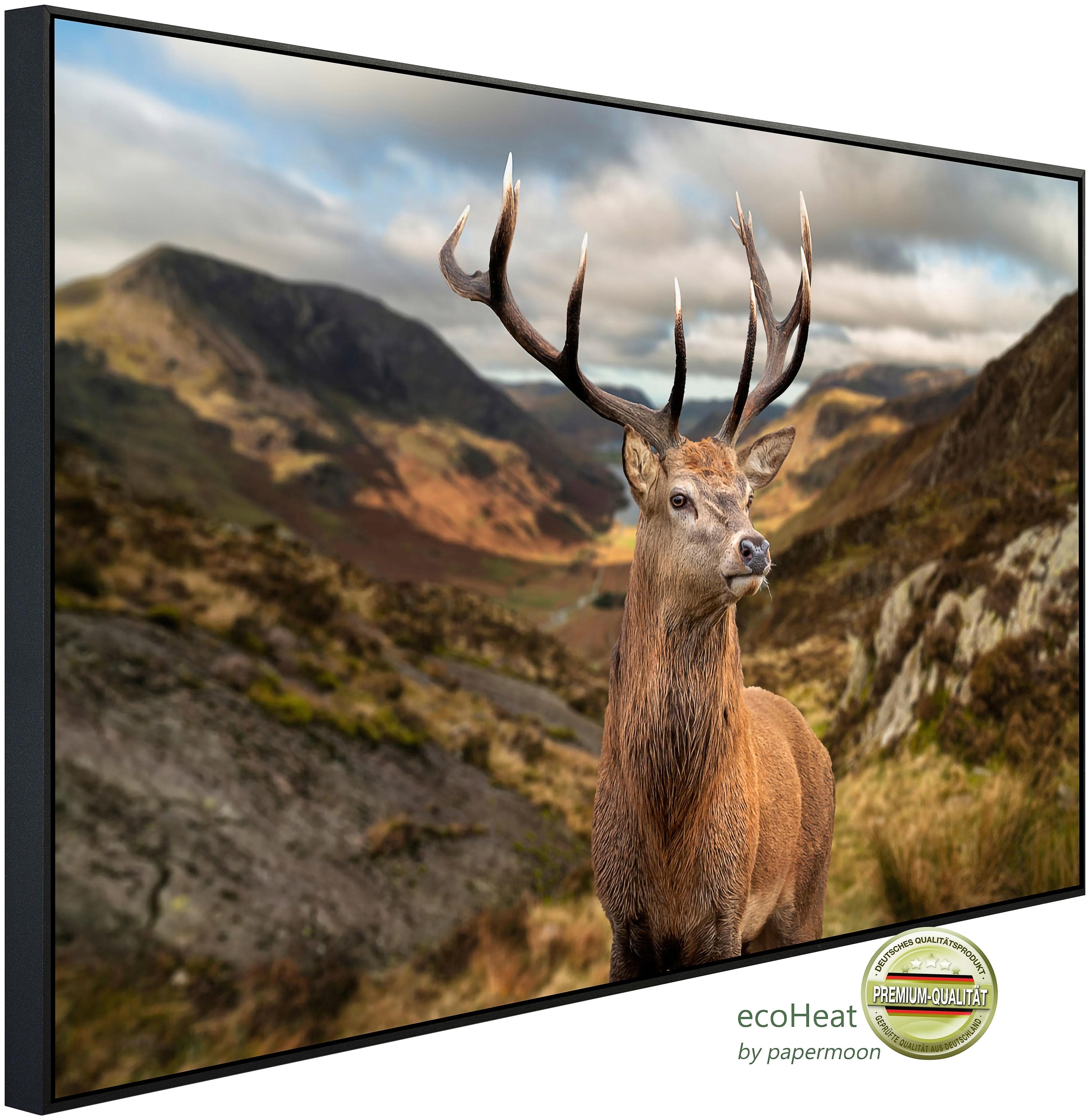 PAPERMOON Infrarotheizung Hirsch in Landschaft Kunstmotiv Aluminiumrahmen