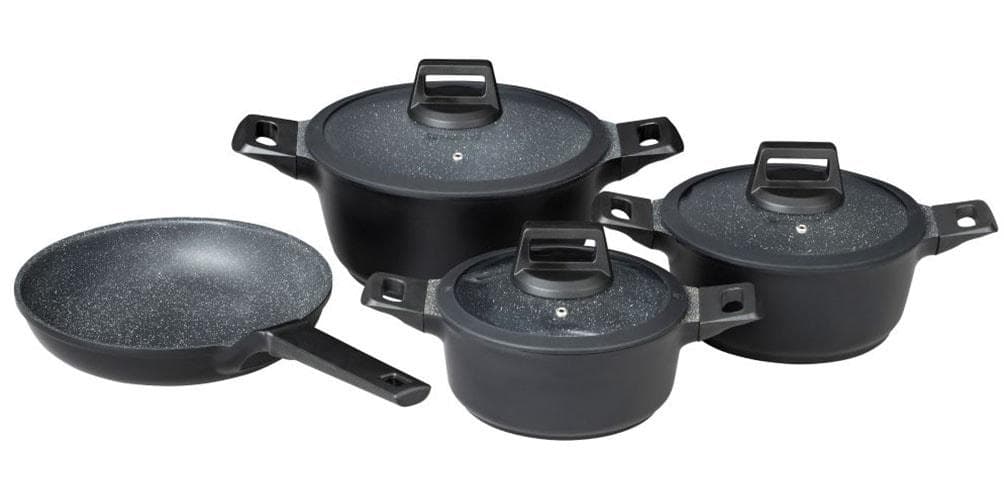 Mulex Topf-Set MALAGA Aluminiumguss Schwarz Antihaftbeschichtung