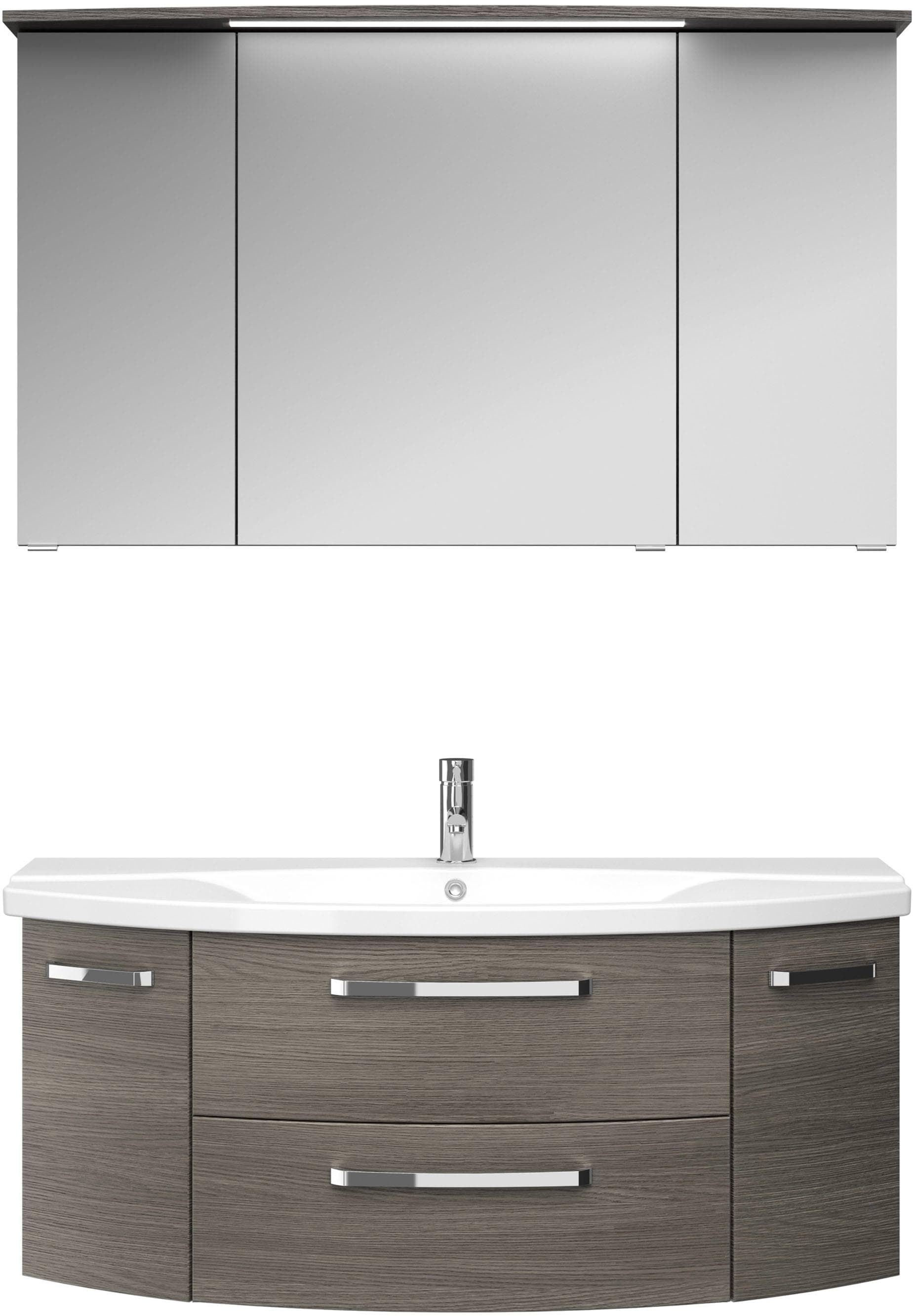 Saphir Badmöbel-Set Serie 4010 2-teilig Keramik-Waschtisch mit LED-Spiegelschrank, (Set), Badezimmer Set 122 cm breit, inkl. Türdämpfer, 5 Türen, 2 Schubladen