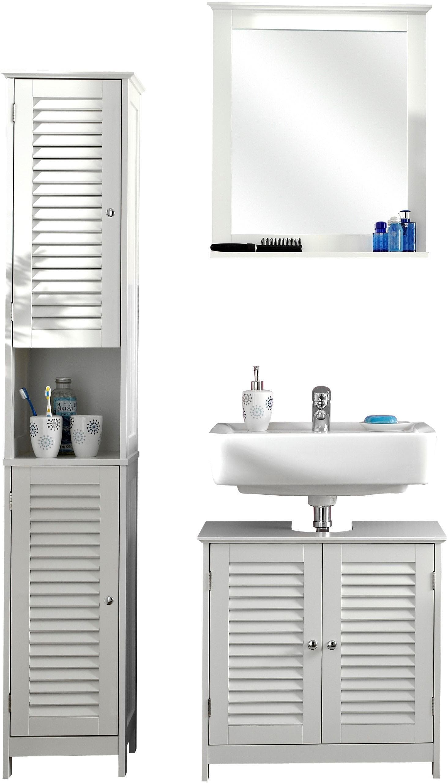 Badmöbel-Set SAPHIR Quickset 928 Weiß 3-teilig mit Hochschrank