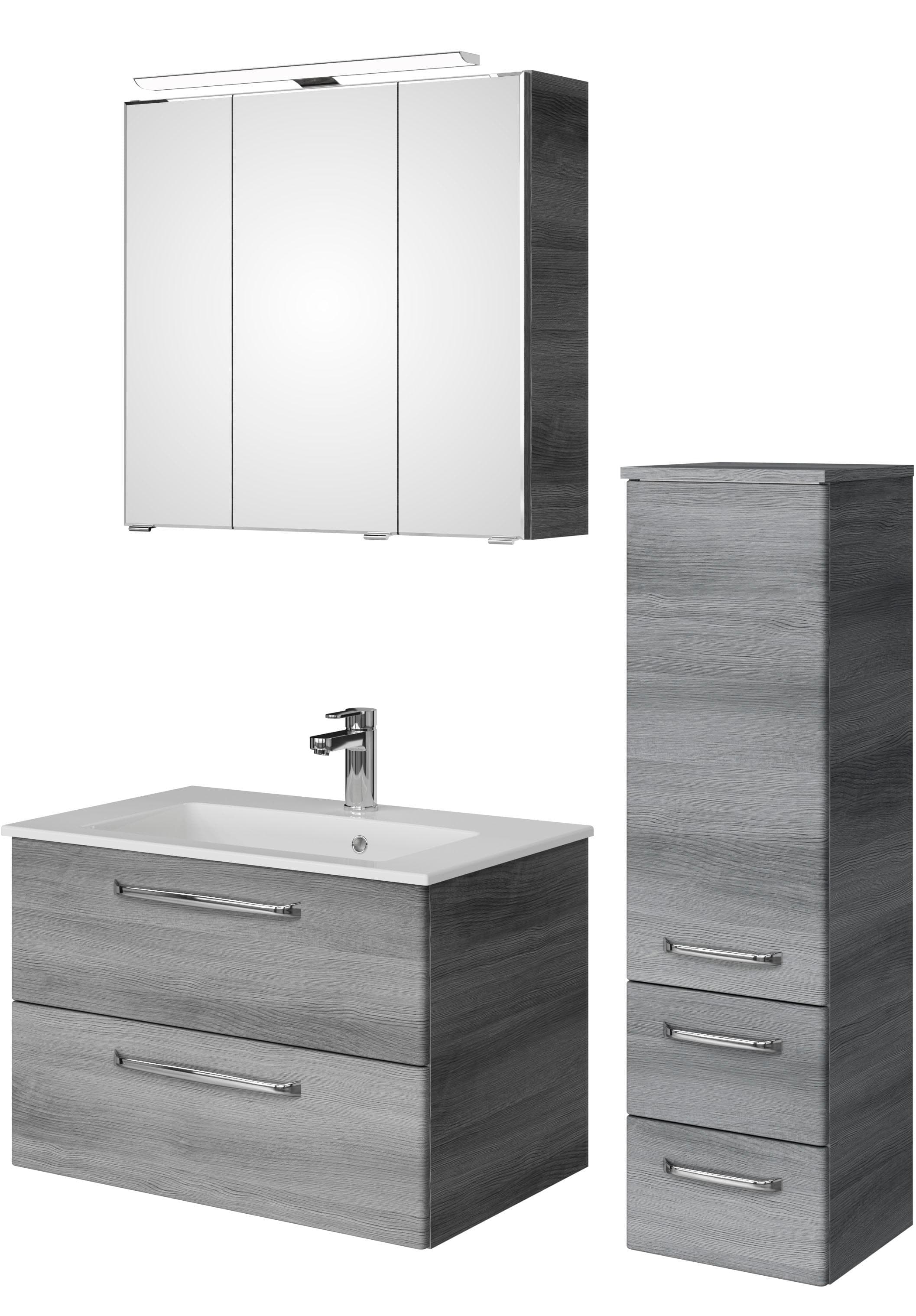 Saphir Badmöbel-Set Badmöbel-Set Trentino 3-tlg Mineralmarmorwaschtisch,LED-Spiegelschrank, (4-St), Badezimmer-Set mit Midischrank inkl. Türdämpfer
