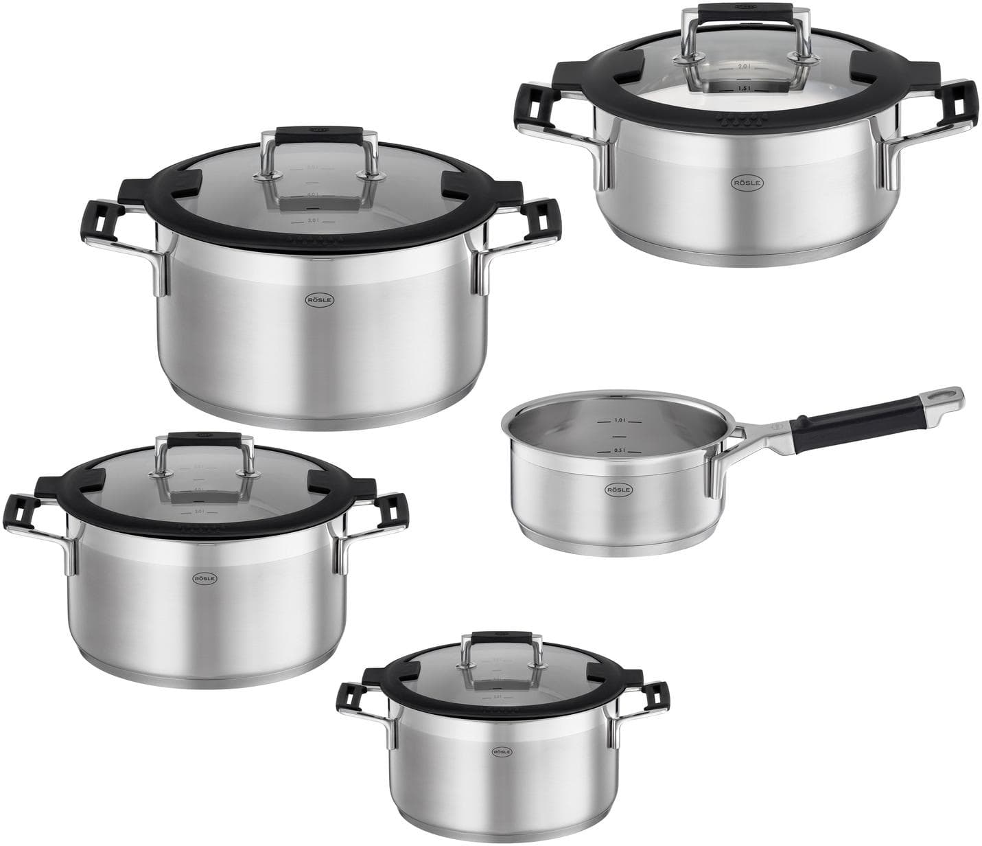 RÖSLE SILENCE PRO Topf-Set Silber/Schwarz Edelstahl 18/10