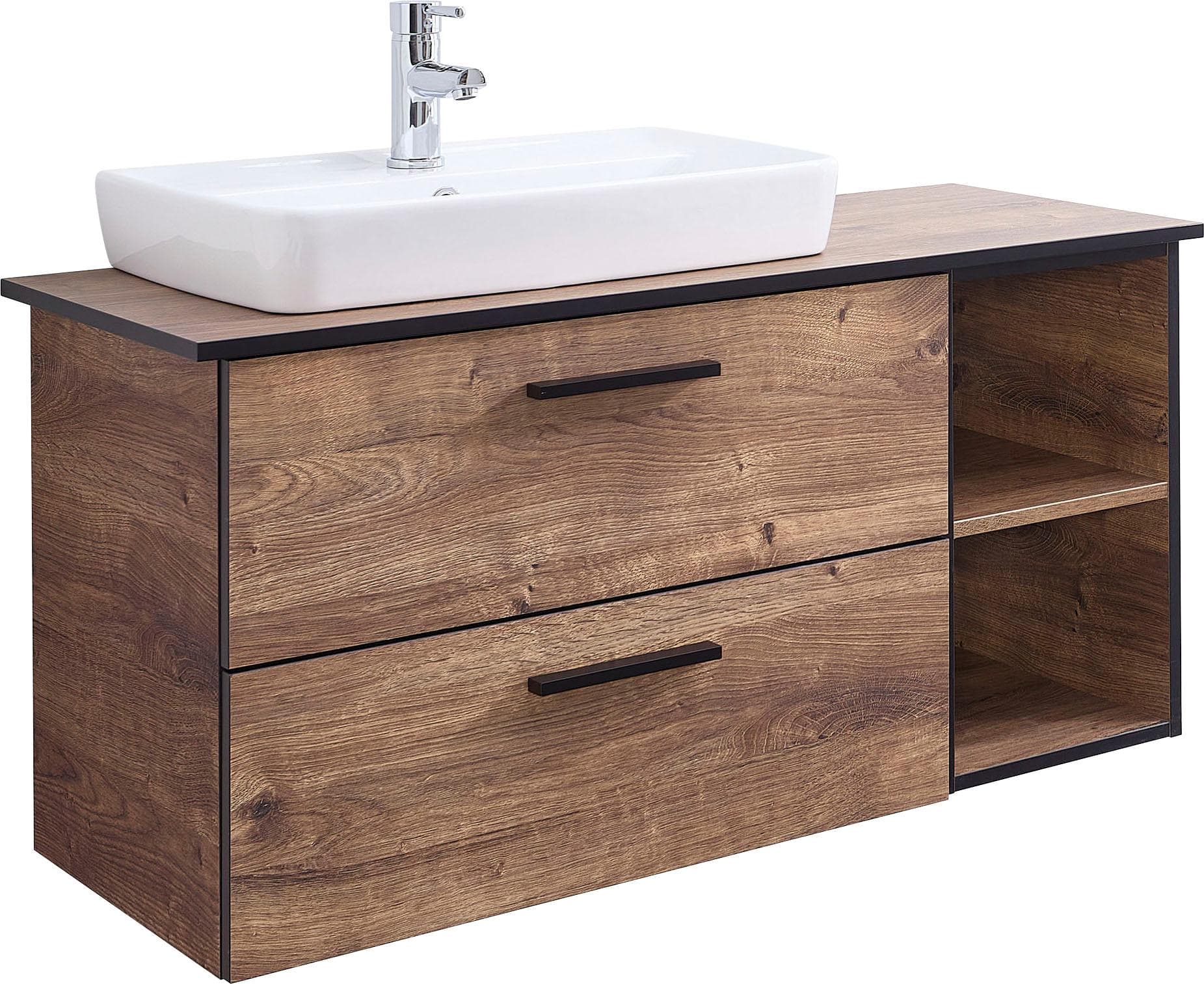 SAPHIR Badmöbel-Set Quickset 374 Keramik-Aufsatzwaschtisch Eiche Ribbeck