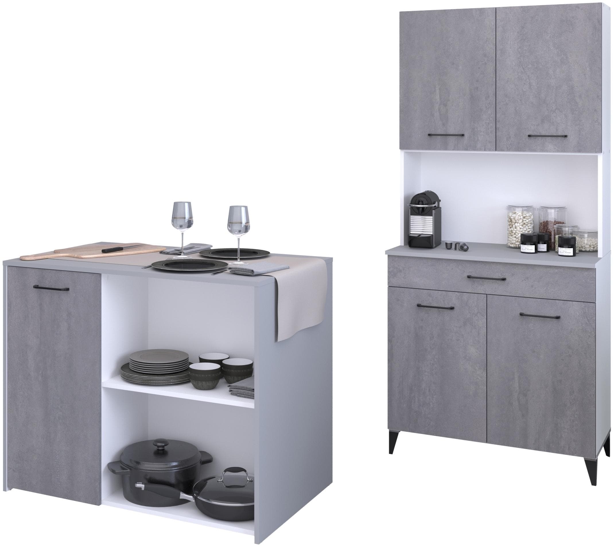 Schrank-Set PARISOT "Malice 3" Weiß Beton-Optik Buffet Beistellschrank