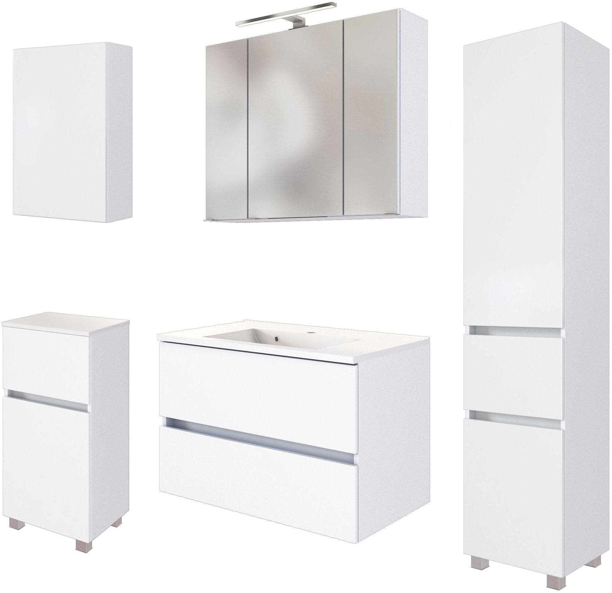 WELLTIME Baabe Badmöbel-Set 5tlg. Matt Weiß mit LED