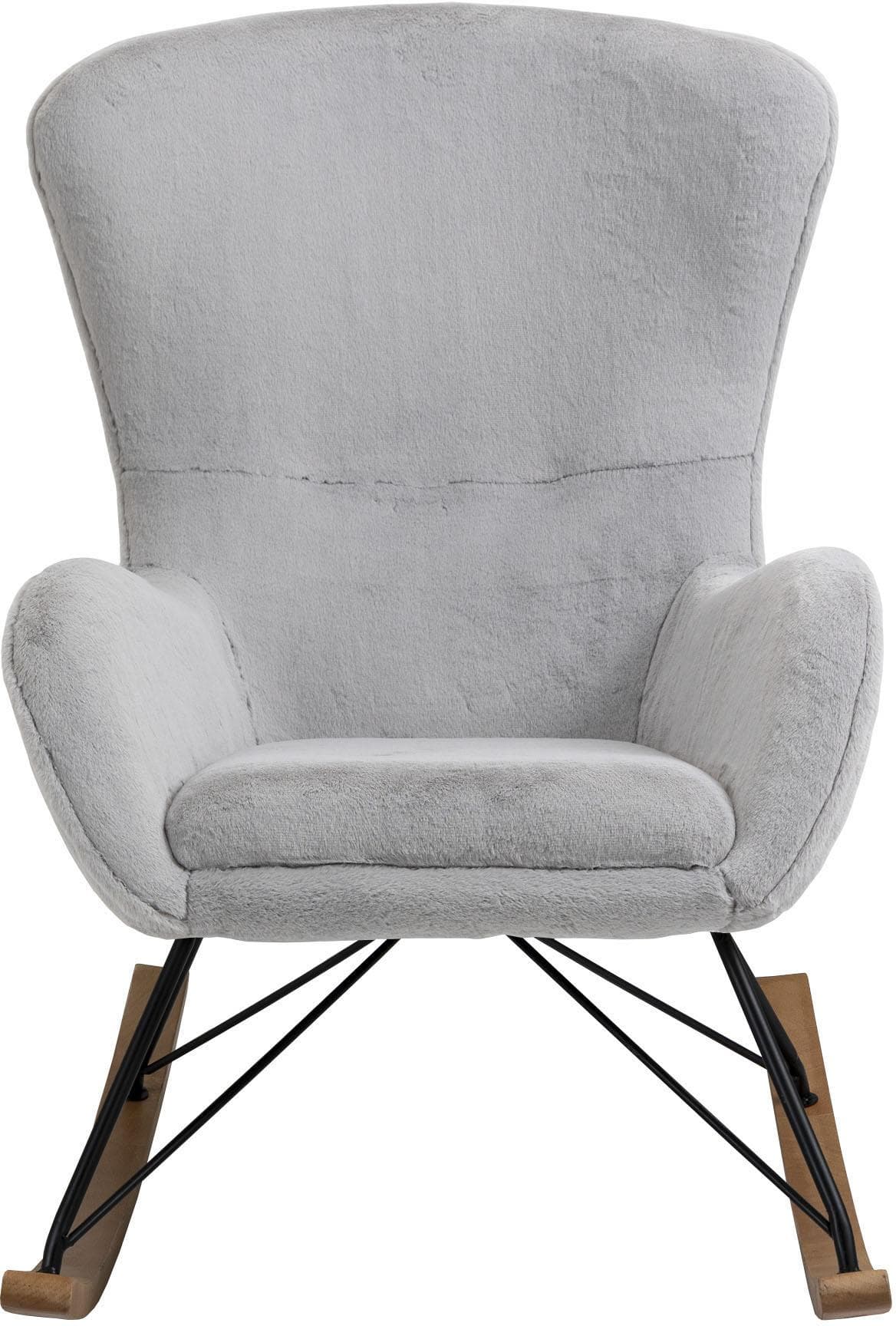 SALESFEVER Schaukelstuhl Vintage Hellgrau mit Kunstfell