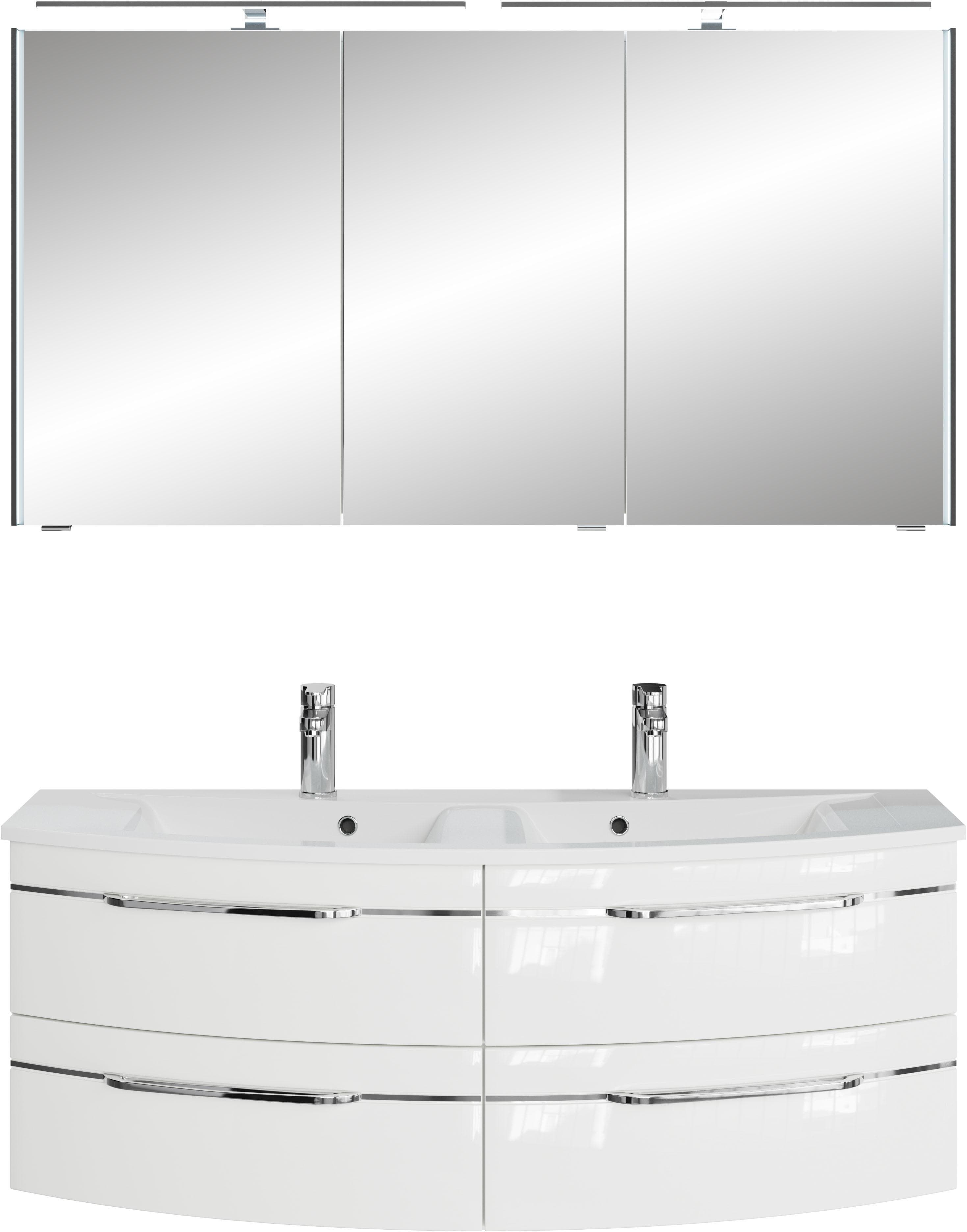 Badmöbel-Set SAPHIR Weiß Hochglanz mit LED-Spiegelschrank und Waschtisch
