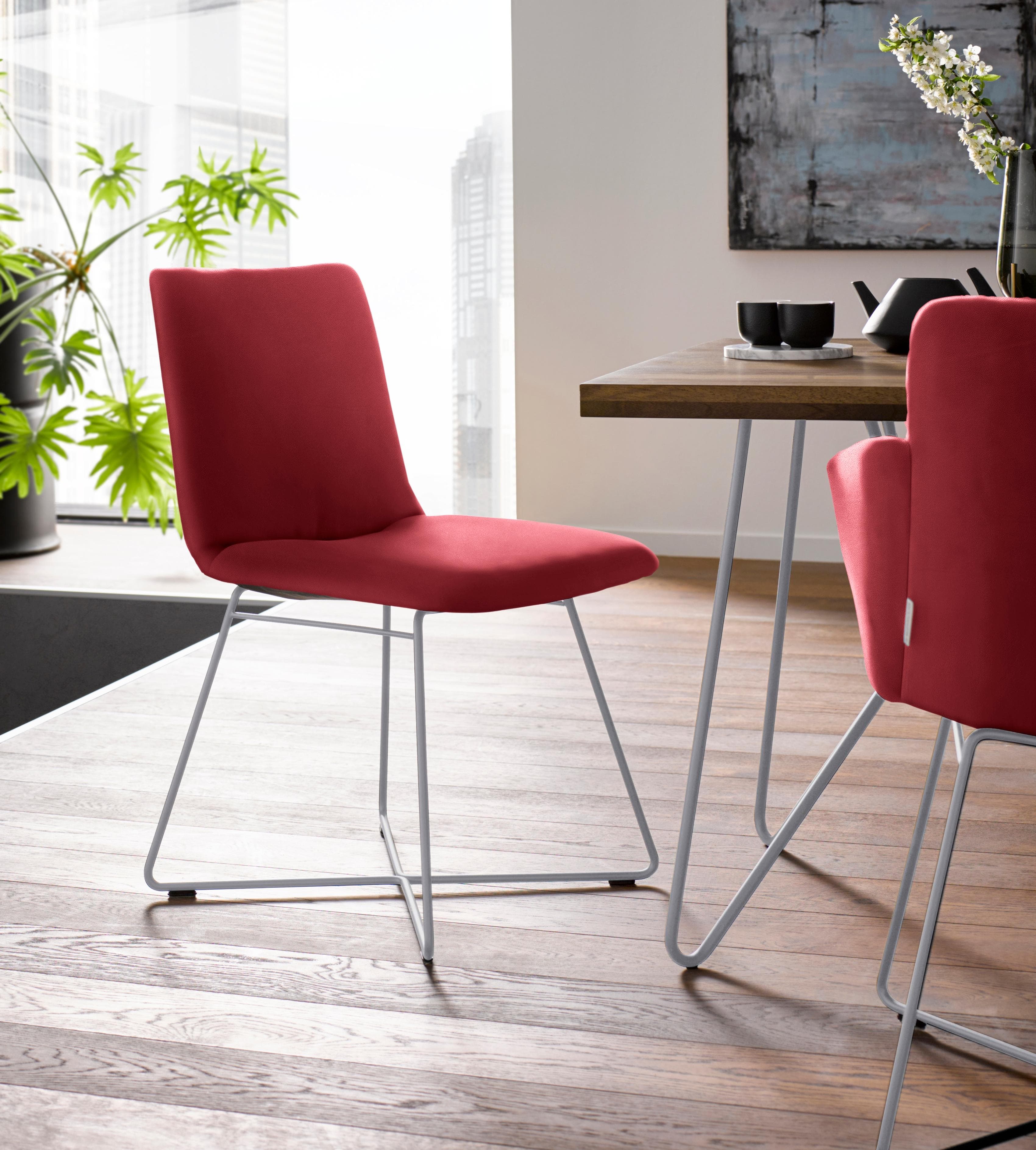 Silbermatter Polsterstuhl mit Drahtrohrgestell