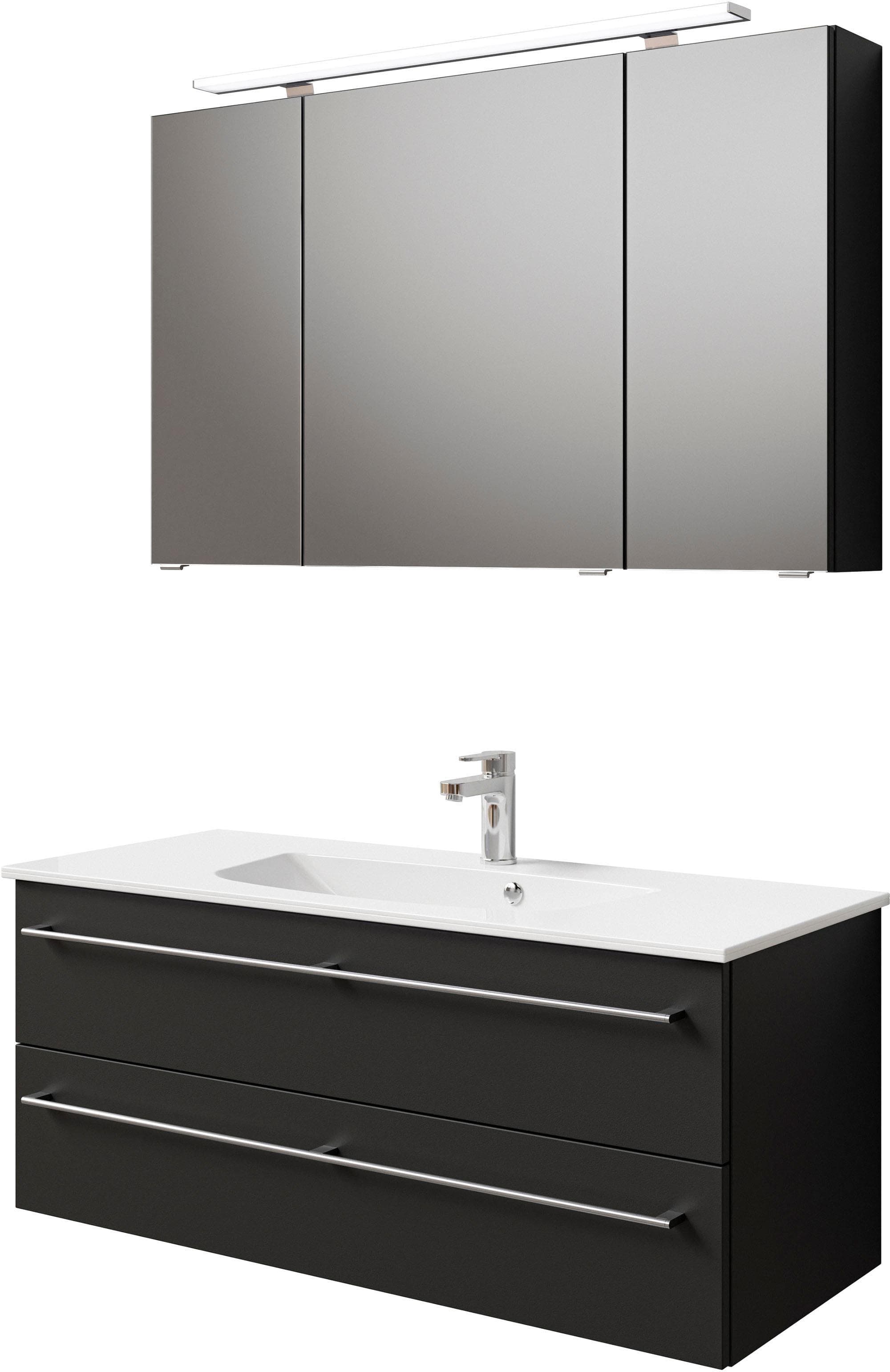 SAPHIR Badmöbel-Set 117cm Schwarz Matt LED-Spiegelschrank