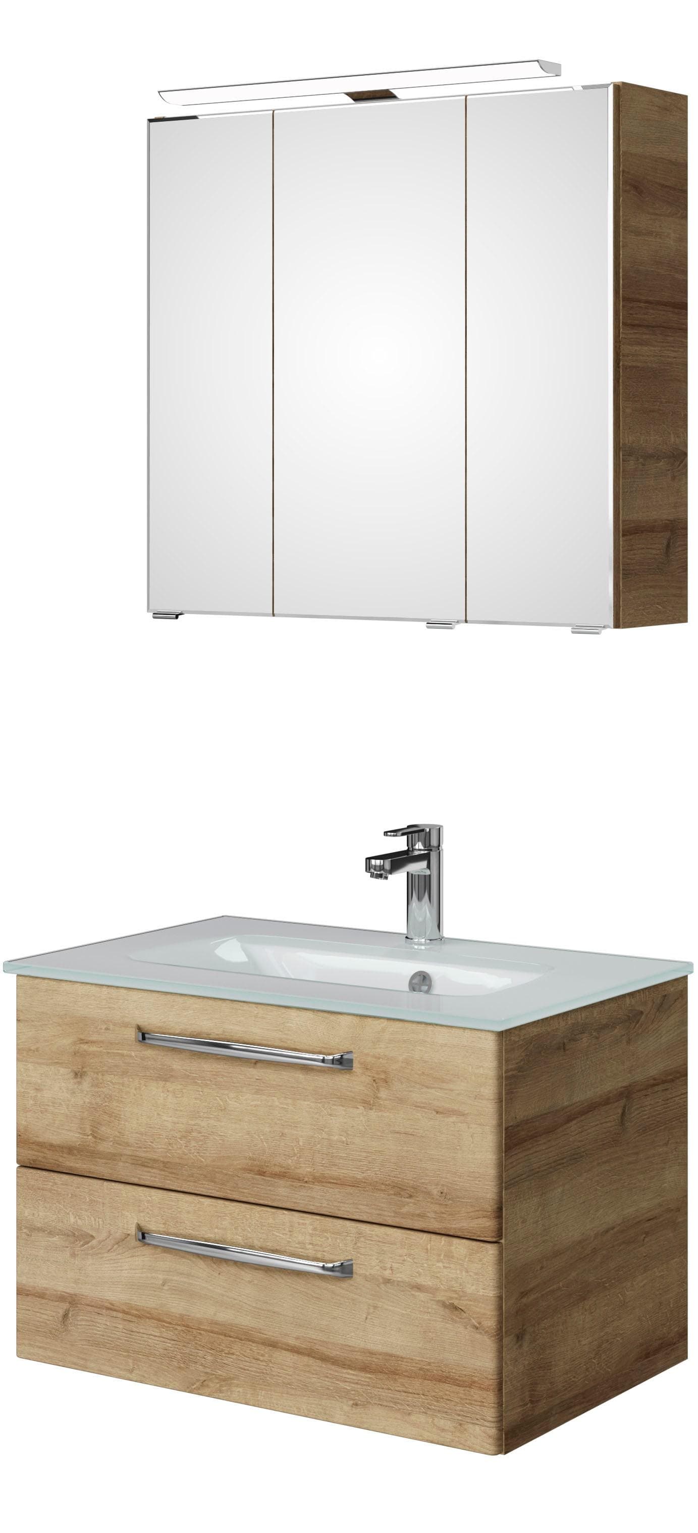 Baur Versand Badmöbel-Set Trentino 2-teilig Glas-Waschtisch Spiegelschrank LED-Leuchte