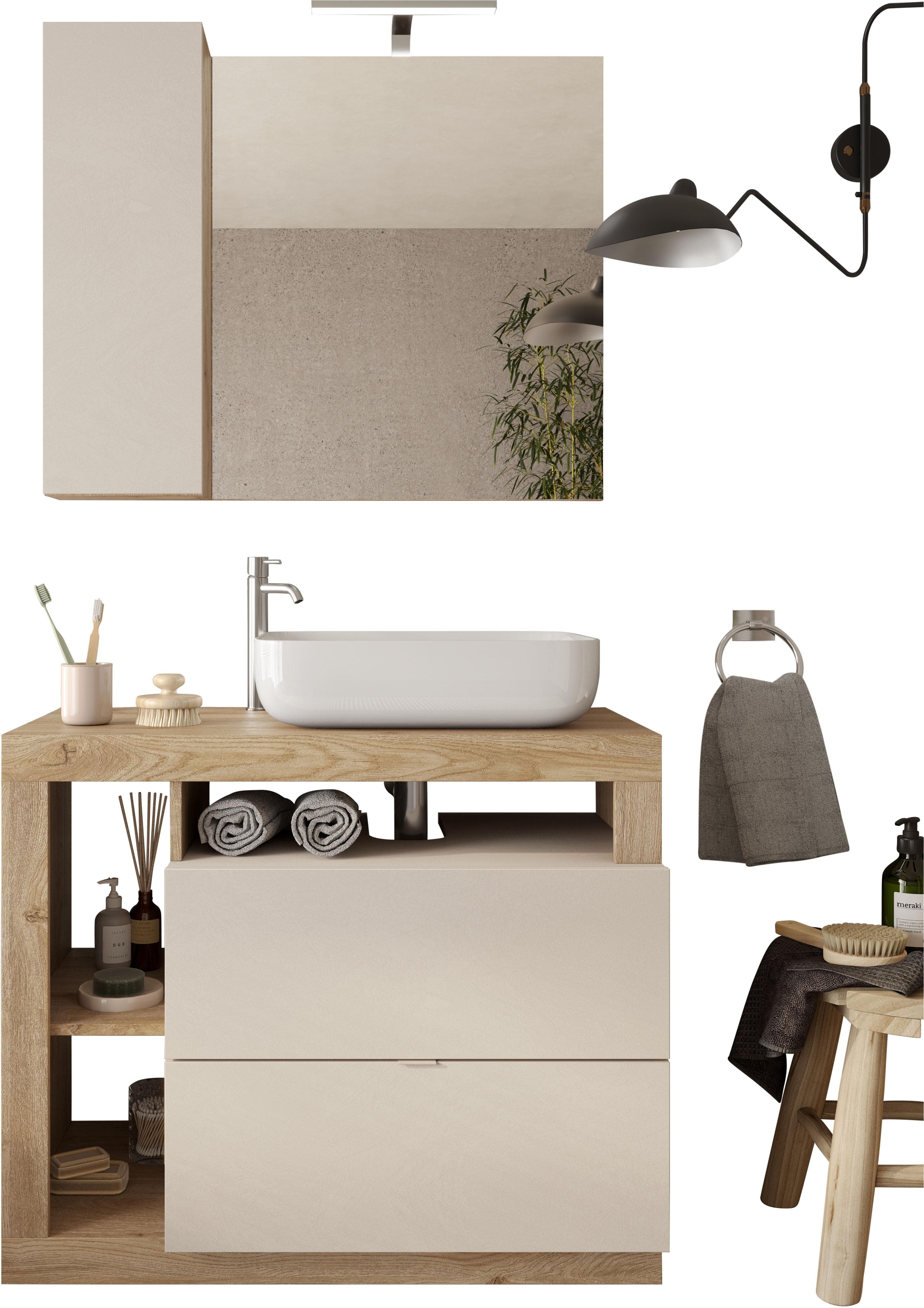 WELLTIME Badmöbel-Set Hamburg 2-tlg. Waschtisch & Spiegelschrank mit LED